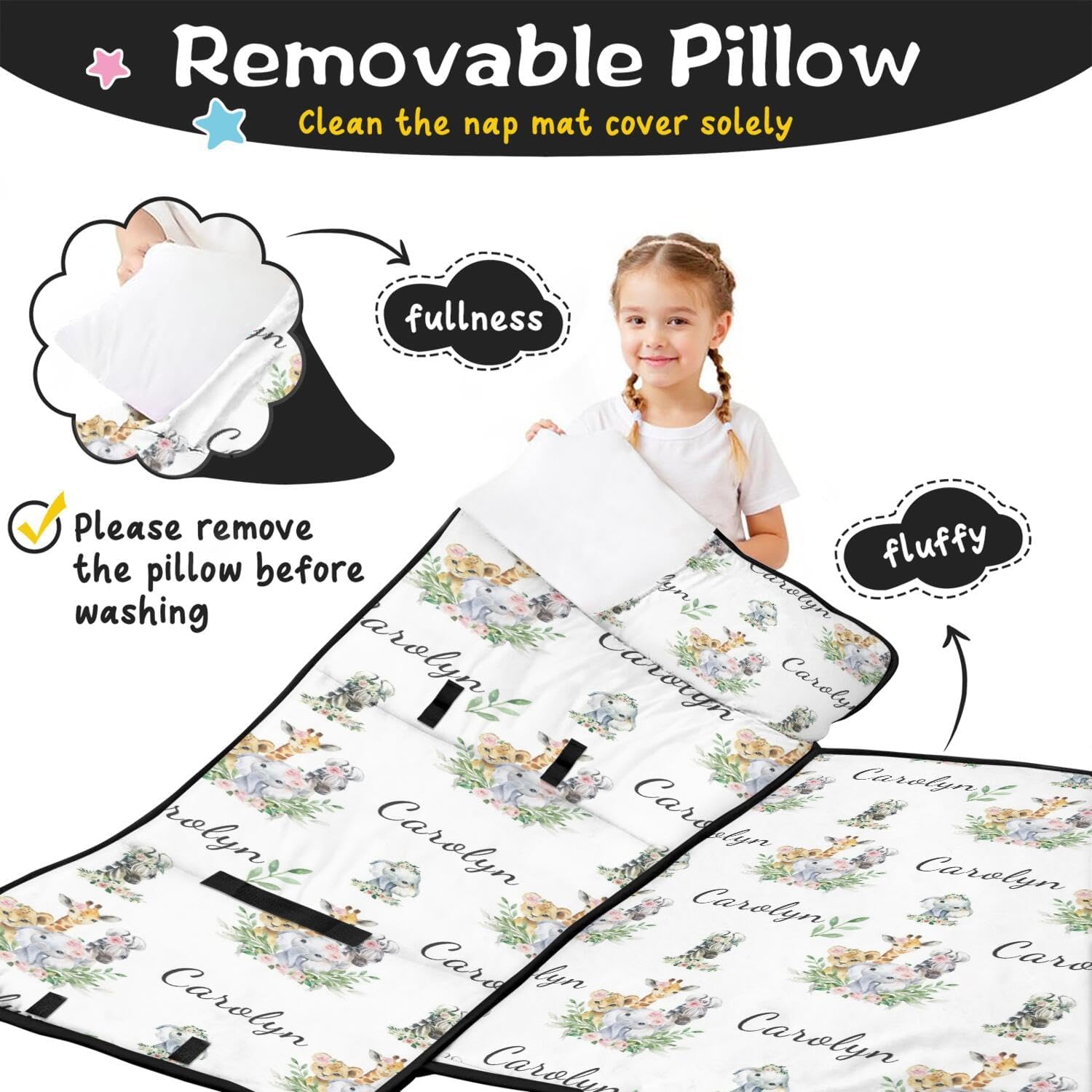 Personalized Toddler Nap Mat for Girls – Custom Name Sleeping Bag with Pillow & Blanket – Soft & Portable for Daycare, Preschool & Kindergarten