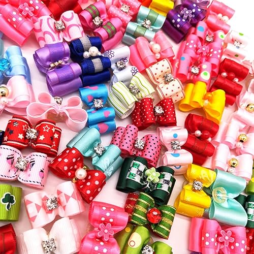 Miniatura 6 de FZBNSRKO 10 lazos para el pelo de perro con bandas de goma, lazos de perro de 1.2 pulgadas, lazos artificiales de diamante para cachorros,
