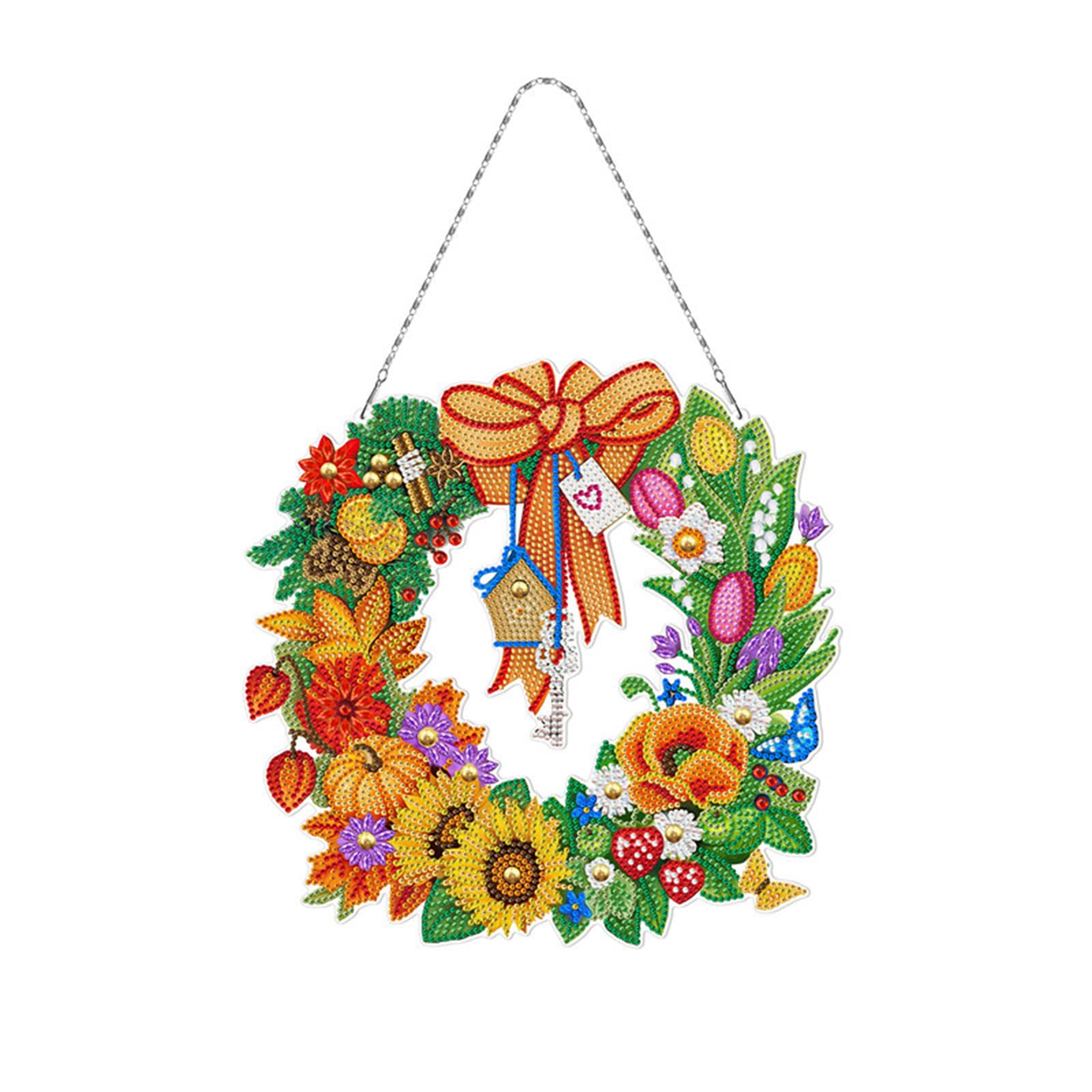 Sarah Duke5D DIY Diamond Painting Blider Christmas Wreath, Christmas Window Hanger, Door Wreath, Crystal Painting, Christmas Decoration Wreath with LED Lights (C)