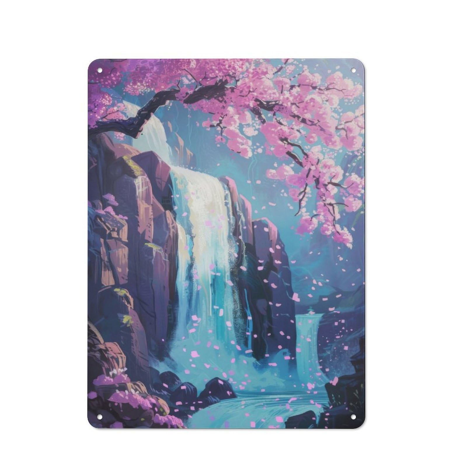Junmoney Waterfall Painting Printed Metal Sign 40X30cm For Café Or Restaurant, New-Space Wall Decor For Café Owners And Decorators