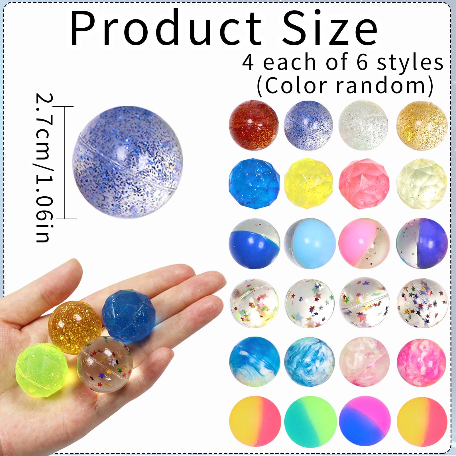 Flummies Flummies 24 sztuki dla dzieci, Flummies 27 mm, prezenty urodzinowe dla dzieci, prezenty urodzinowe dla dzieci, wypełnienie pinata, prezent urodzinowy