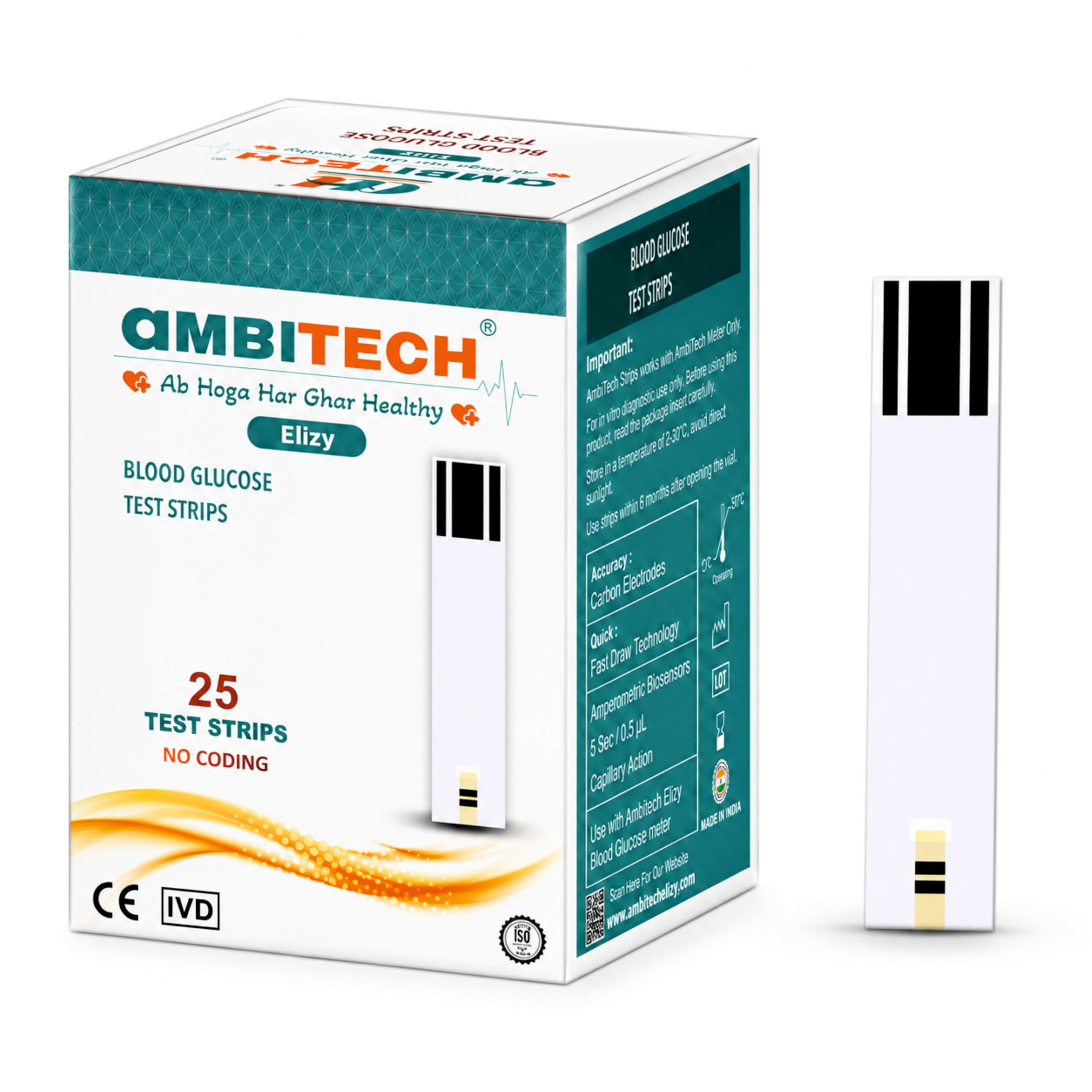 ambitech elizy 25 test strips |pack of 1| made in india
