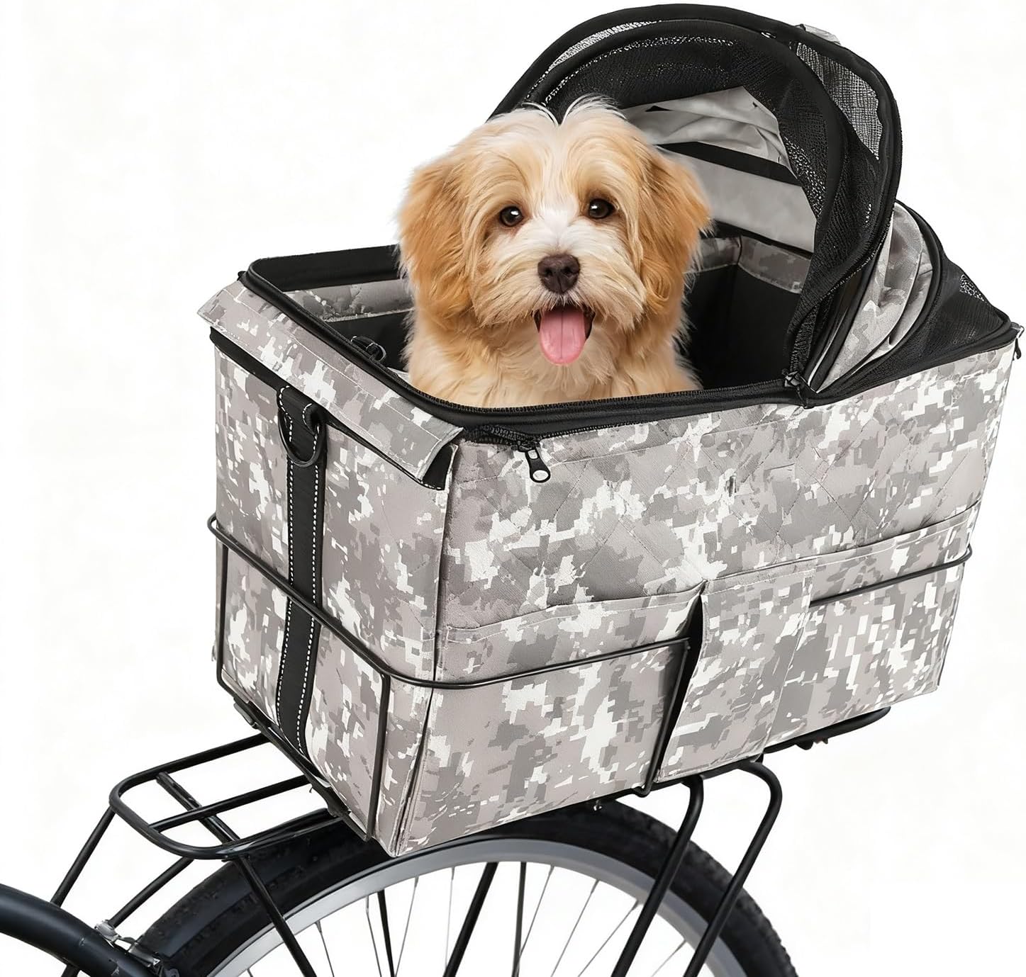 Trasportino per cani posteriore per biciclette – Seggiolino per cani con rete traspirante, interno imbottito e imbracatura di sicurezza, seggiolino pieghevole per cani di piccola e media taglia