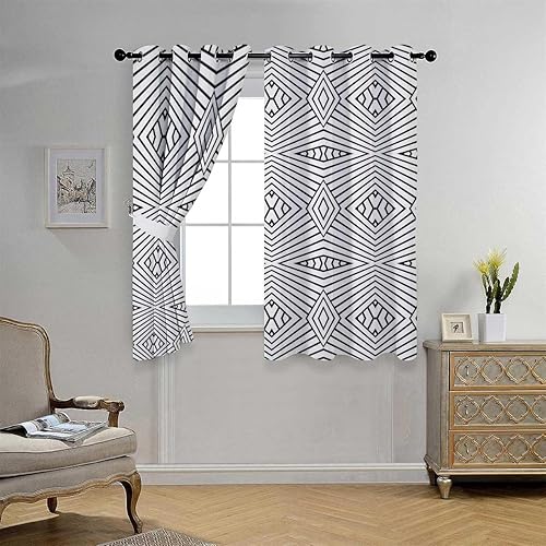 Large Curtains Light Color Geometry Lattice Line Modern Divider Curtains Cortinas para Separar Cuartos 85Inch Width by 108Inch Length,2 Panels