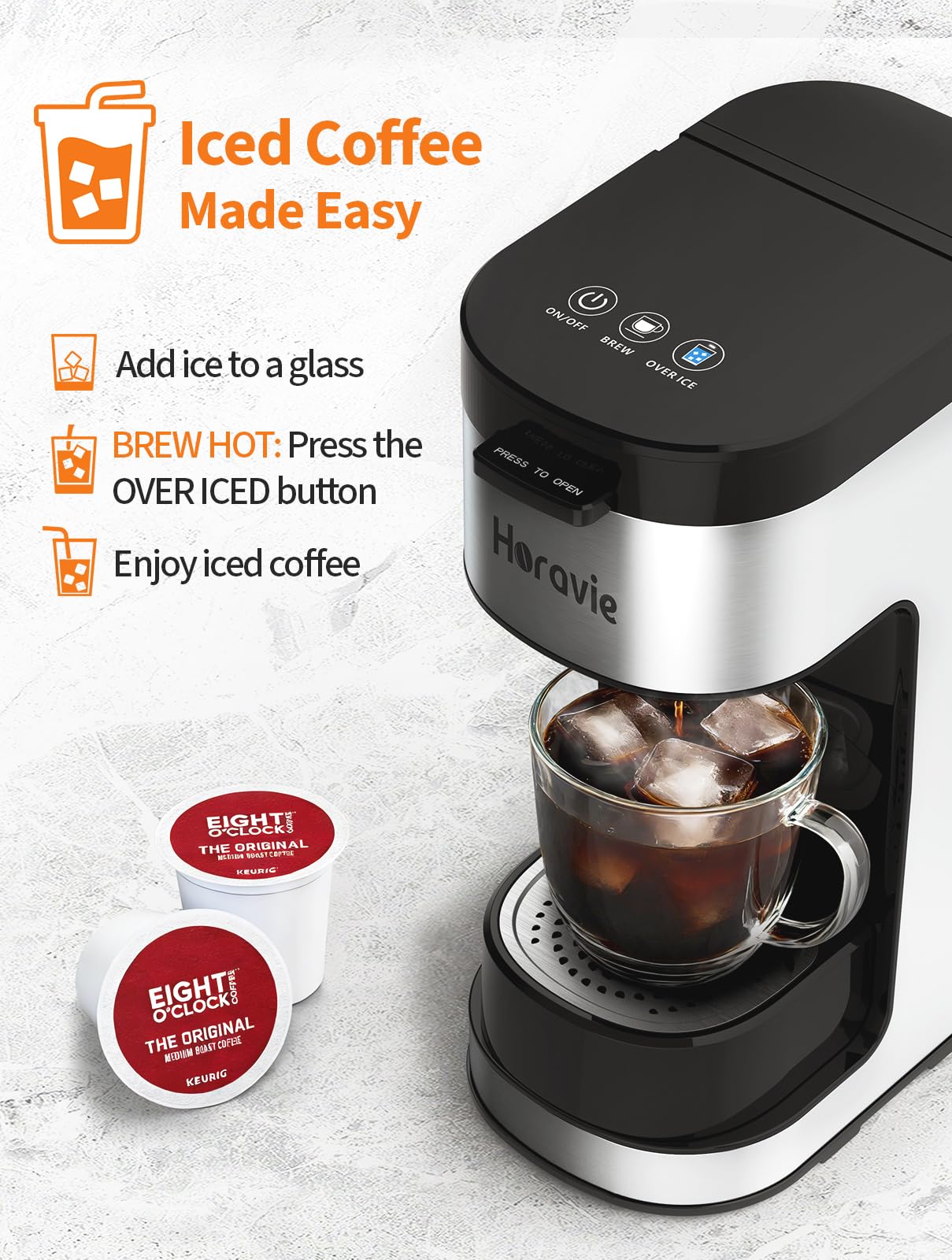 Horavie Single Serve Coffee Maker, Hot and Iced Coffee Maker for K Cup and Ground, 6 to 14 Oz Brew Sizes Single Cup Coffee Maker with Descaling Alert, Ideal for Home, Travel, RV and Dorm,Black — view 4