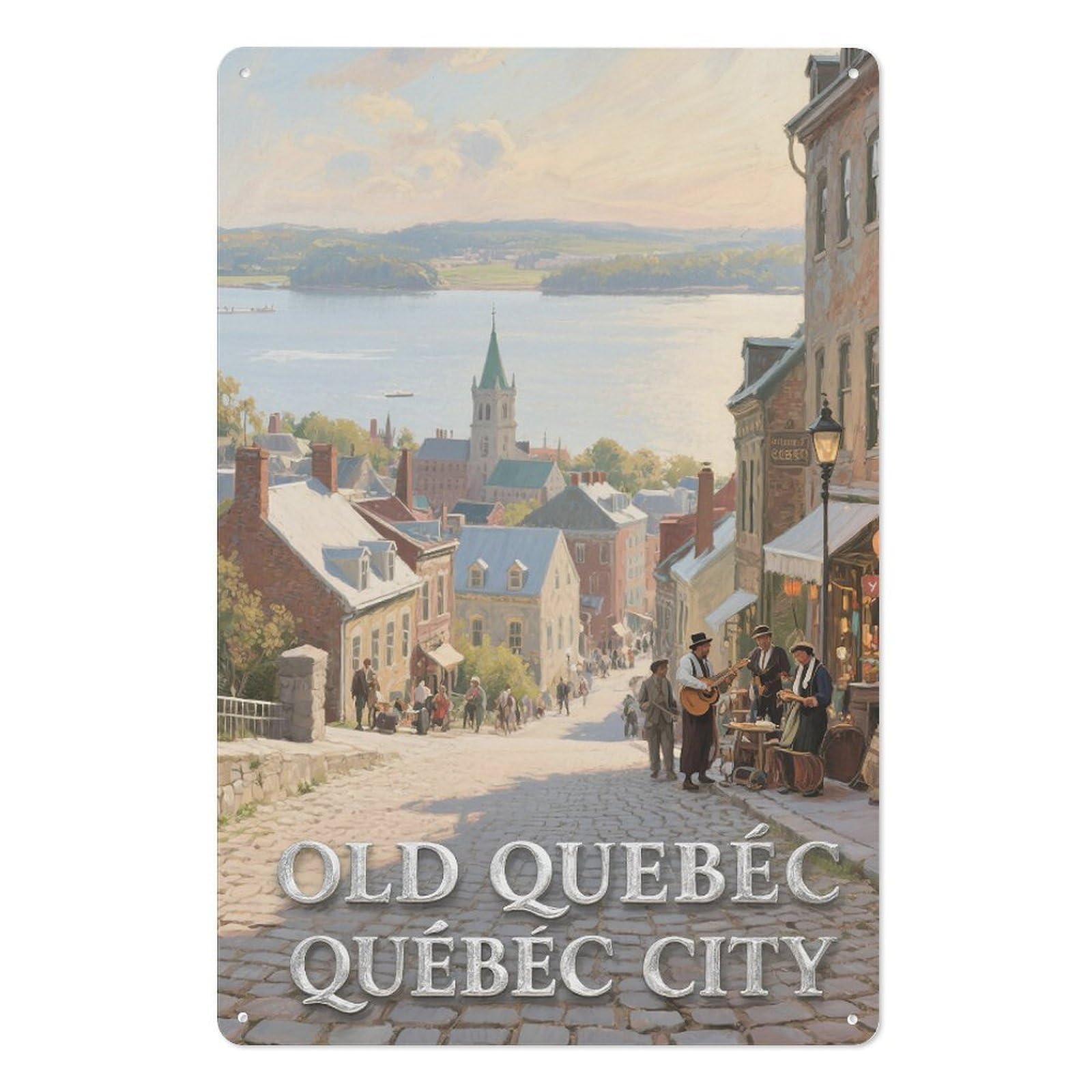 Old Quebec Quebec City Retro Design Tin Paintings Vintage Tin Sign 08x12inch(20x30cm) Wall Art for Home Office Bedroom Living Room Cafes Wall Decor