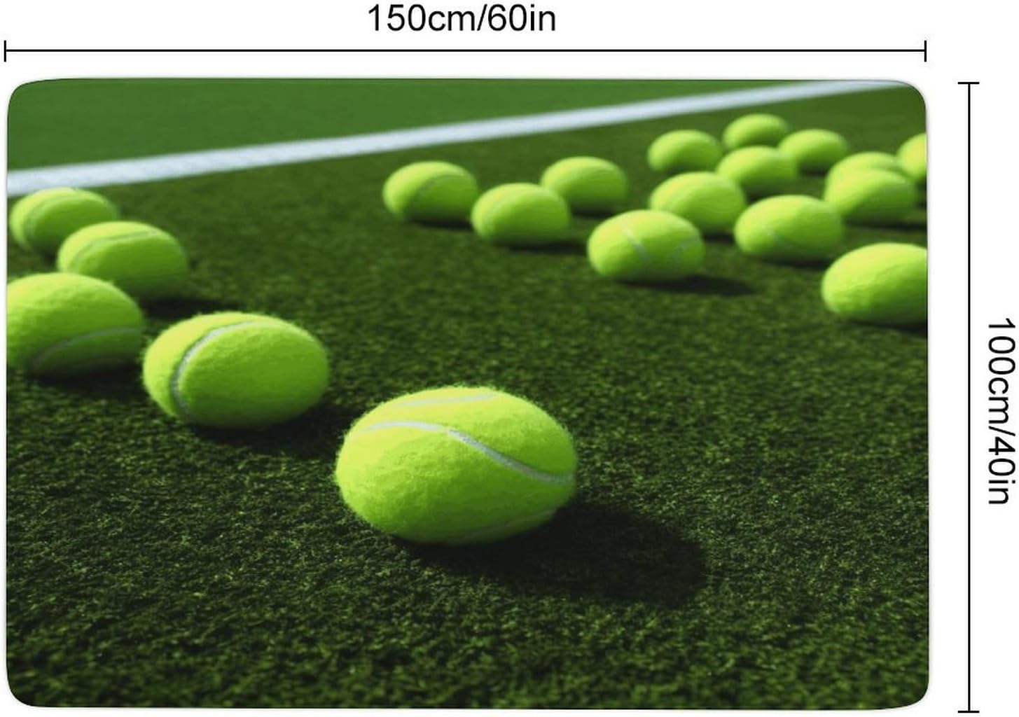 Tennis Balls on Tennis Grass Court Carpet for Living Room,Washable Dining Room Non-Slip Under Table Rug 40“x60”Large Rugs Lndoor Home Decoration Stain Resistant Carpet for Bedroom