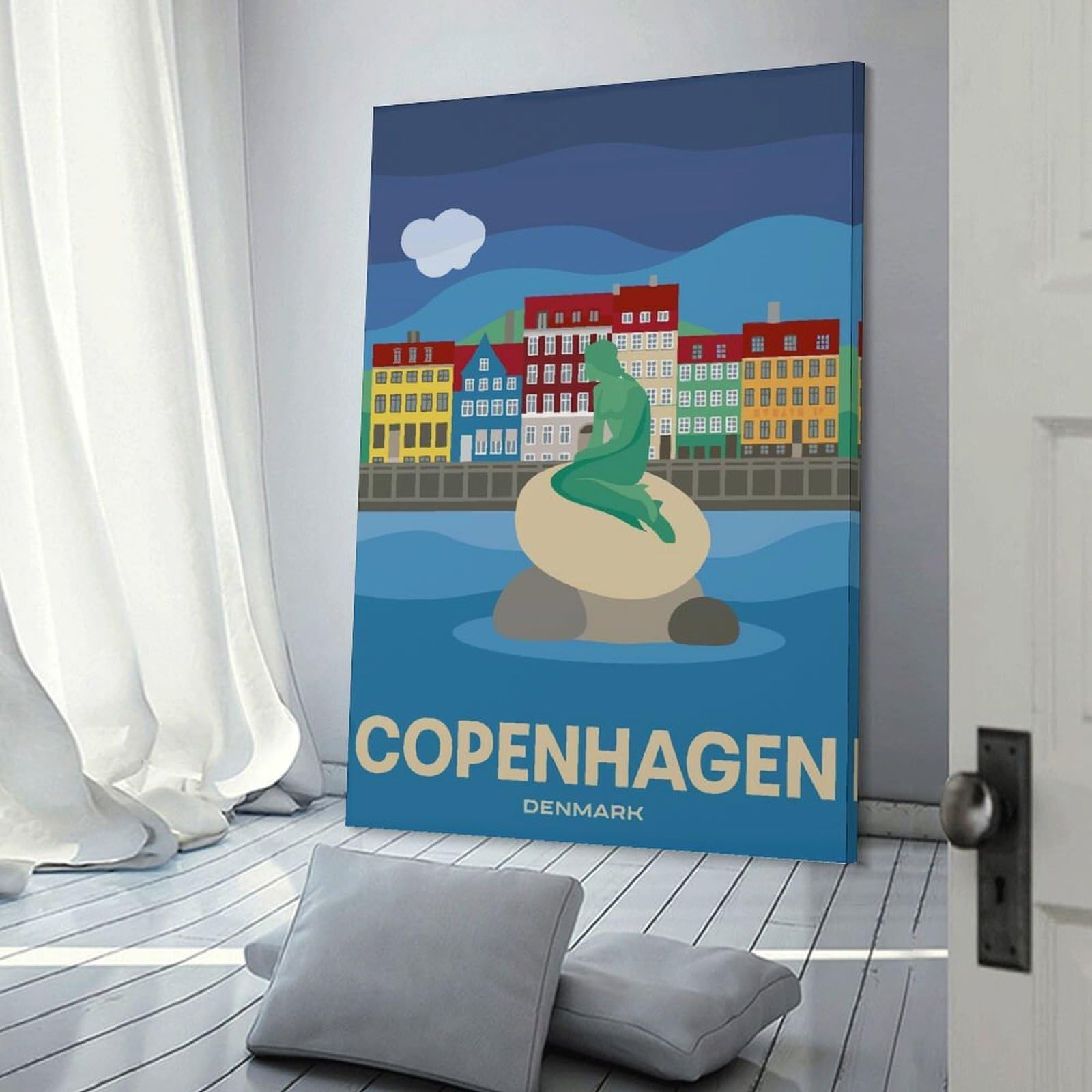 Junmoney Copenhagen, Denmark Travel Decorative Wall Artwork, 24x36inch(60x90cm), for Corridors, Hallways Or Apartment Entries, Home Artwork for First Impressions