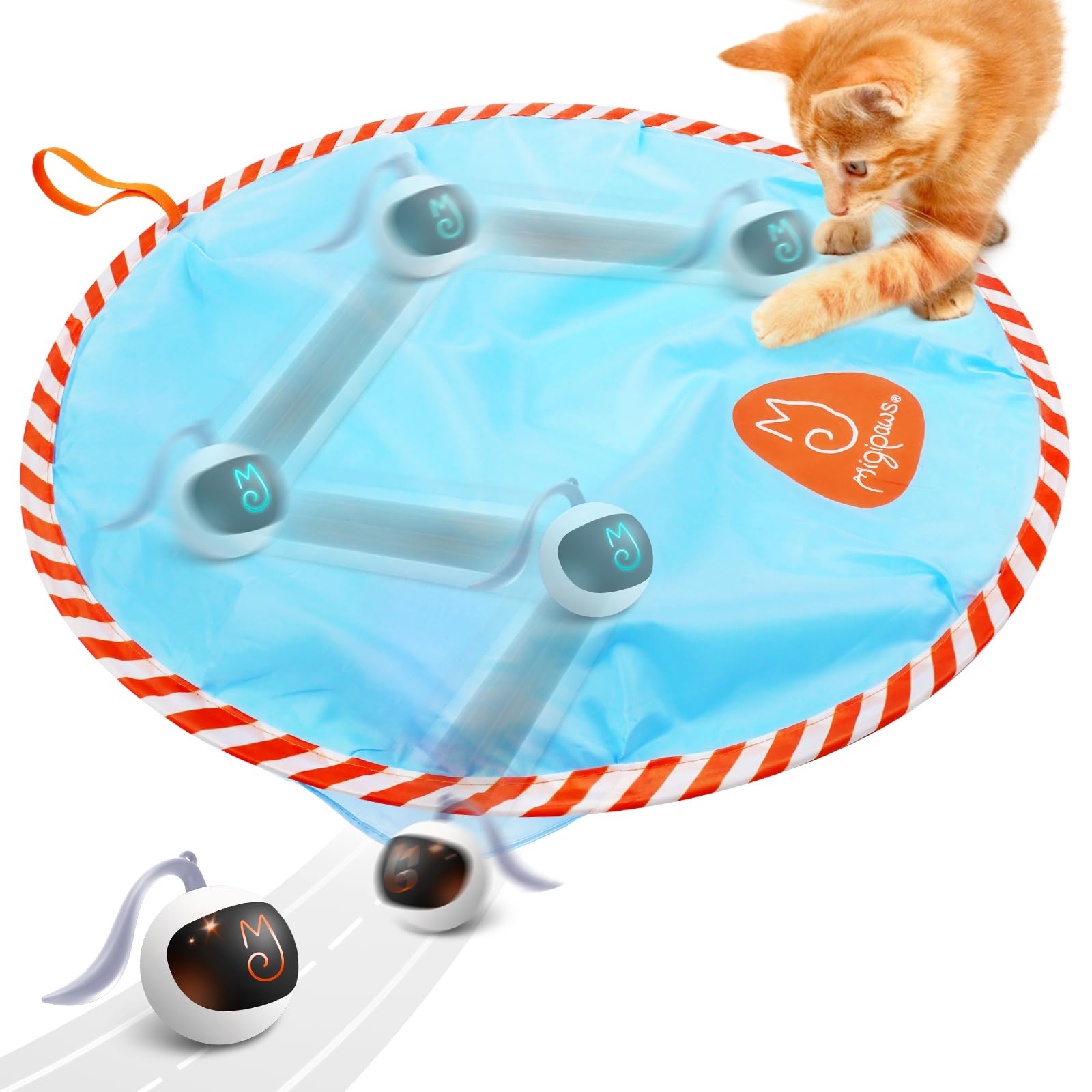 Migipaws Giocattolo Interattivo Sferico per Gatti, Divertente Inseguitore, Palla Luminosa con Sacchetto Misterioso, Movimento Irregolare, Gioco Nascondino (bianco)