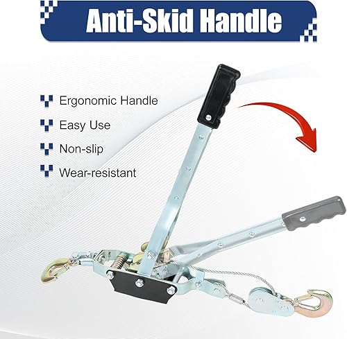 Miniatura 4 de Cable de acero resistente de 4 toneladas de trinquete de potencia de doble engranaje con 3 ganchos, viene con sistema de trinquete de engranajes