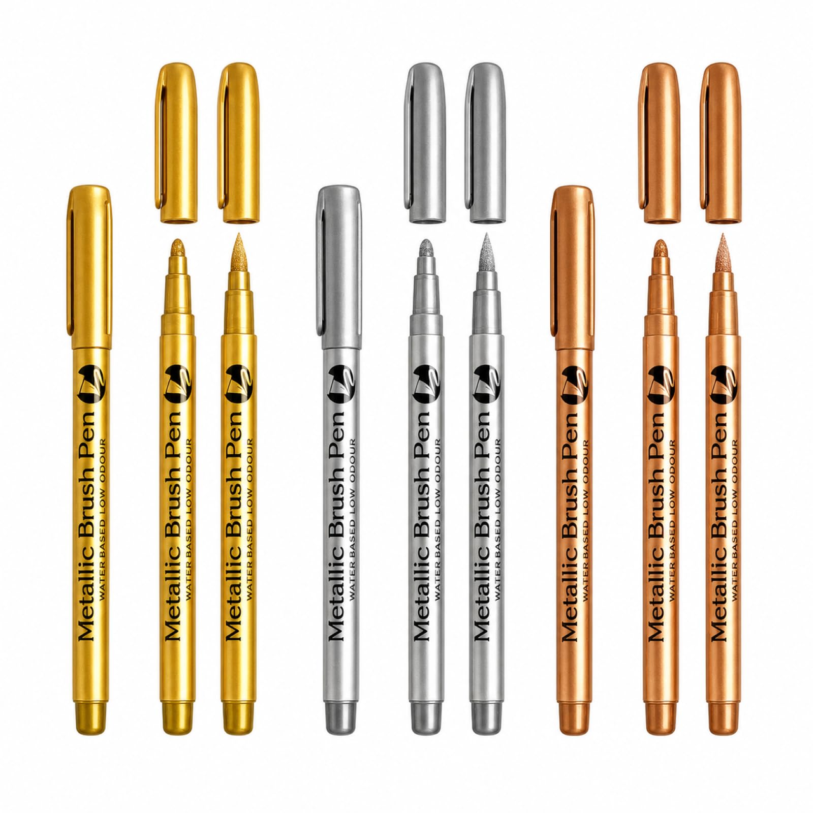 9 Wasserfeste Metallic Marker Stifte, Permanente Acrylmarker Metallic Stifte Set in Gold Silber Bronze, mit 6 Dicken und 3 Feinen Spitzen für Kartenschreiben, DIY Zeichnung, Album, Scrapbooking
