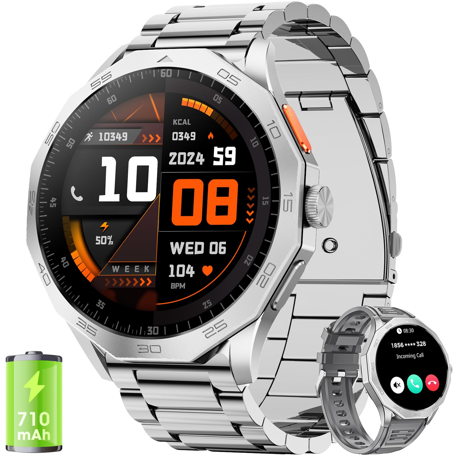Montre Connectée Homme 1.85"/710mAh/100+ Modes Sportifs, IP68 Étanche Montre Militaire Homme avec Appel Bluetooth, 24H Sommeil/Fréquence Cardiaque/Podomètre Smart Watch pour Android iOS