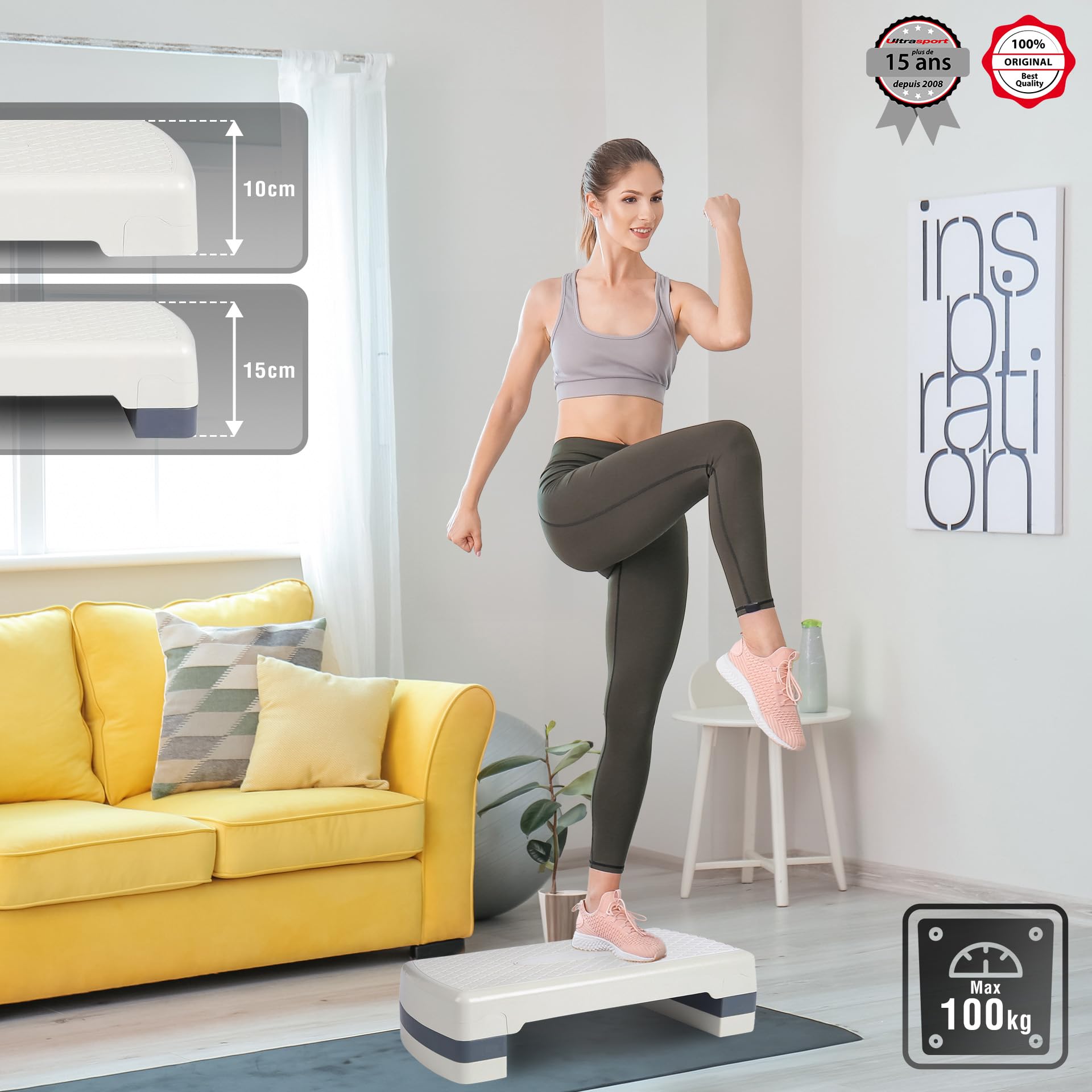 Ultrasport Planche aérobic, Diverses Couleurs, Planche Marche, Equipement Exercice, Planche Exercice, Equipement Fitness Multifonctionnel, Planche Fitness, Hauteur réglable, Home-Stepper, Stepbench