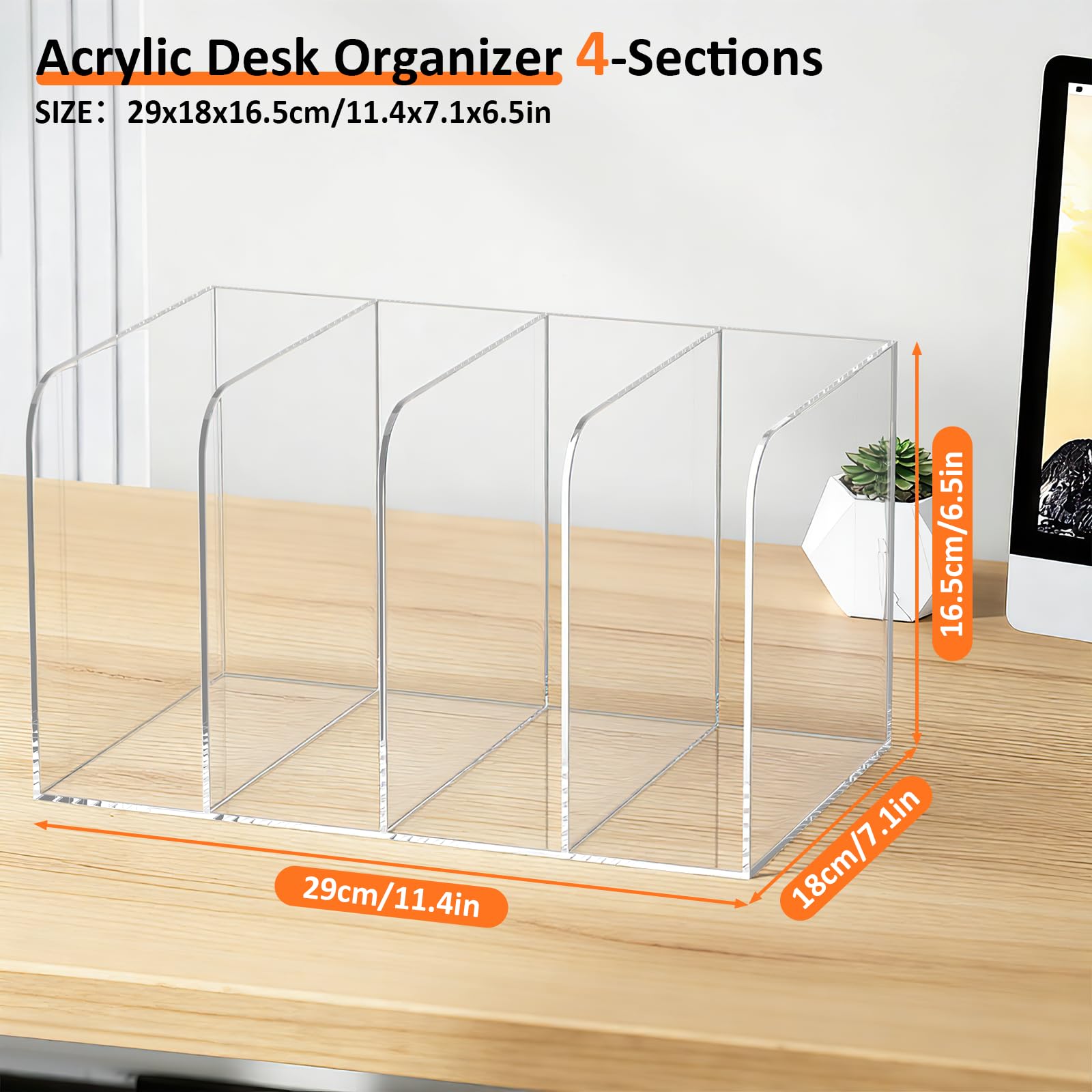 Ultifore Acrylic Desk Organizer 4-Sections, Clear Laddered File Holder for Home Office, Desktop Letter Rack for Letters, Magazines, Documents, Modern Transparent Storage Solution - Image 2