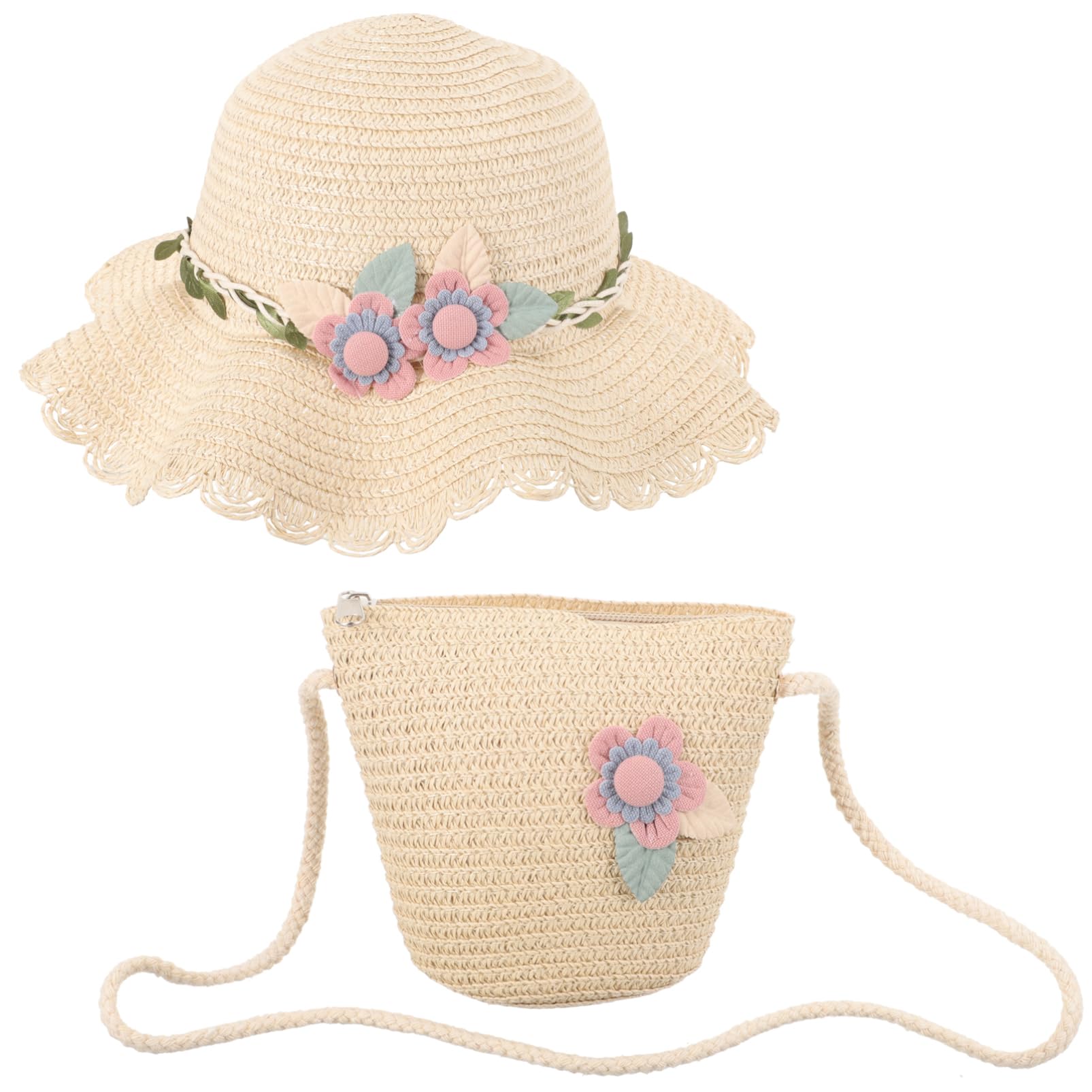 GALPADA Cappello da Spiaggia per Ragazze Cappello di Paglia Borsa di Paglia per Cappello da Sole Cappello da Spiaggia in Cappelli da Donna Cuffia da Spiaggia Cannuccia