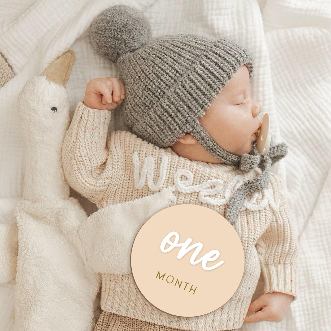 Monthly Baby Milestone Maker Discs, Baby Milestone Signs for Newborn Baby, Hello World Newborn Sign for Baby Girl & Boy, Baby Announcement Sign for 1-12 Month, Milestone Wooden Circles (White)