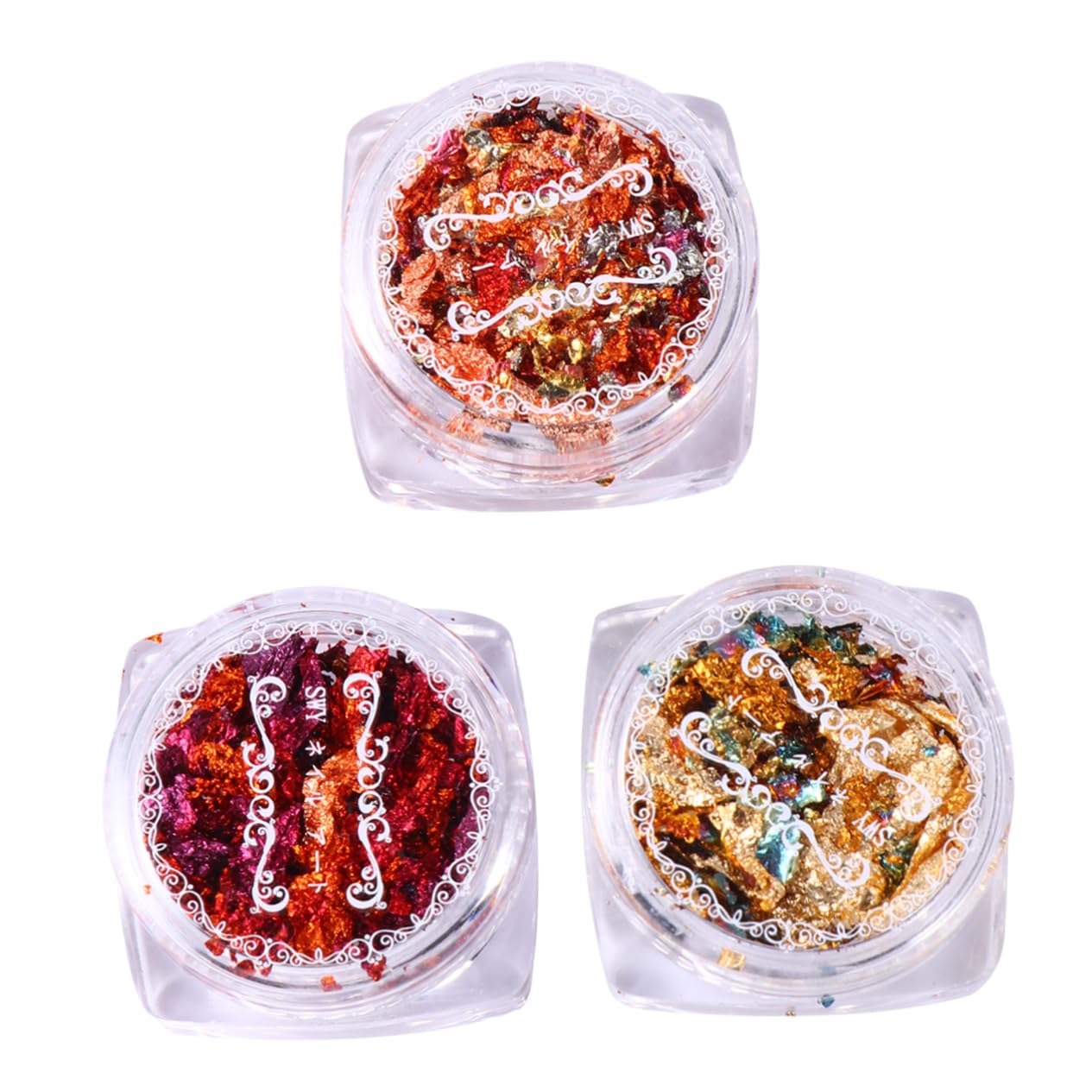 FOMIYES Metallic Foil Flakes Kit 3 Boxes of Leaf Gilding Flakes for Nail Decorations Crafts