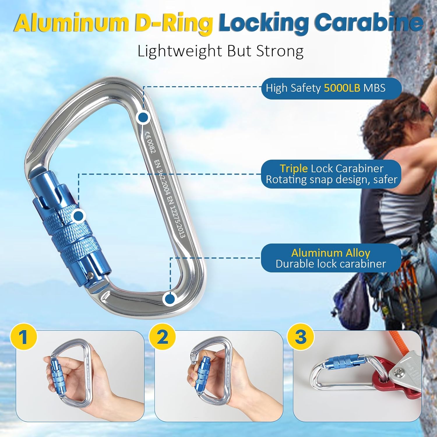 Flip Line, Wire Core Flipline 1/2" X 10' - Steel Core Kit with Triple Lock Carabiner Adjuster & Steel Swivel Snap, Fall Protection for Arborist Climbing Equipment