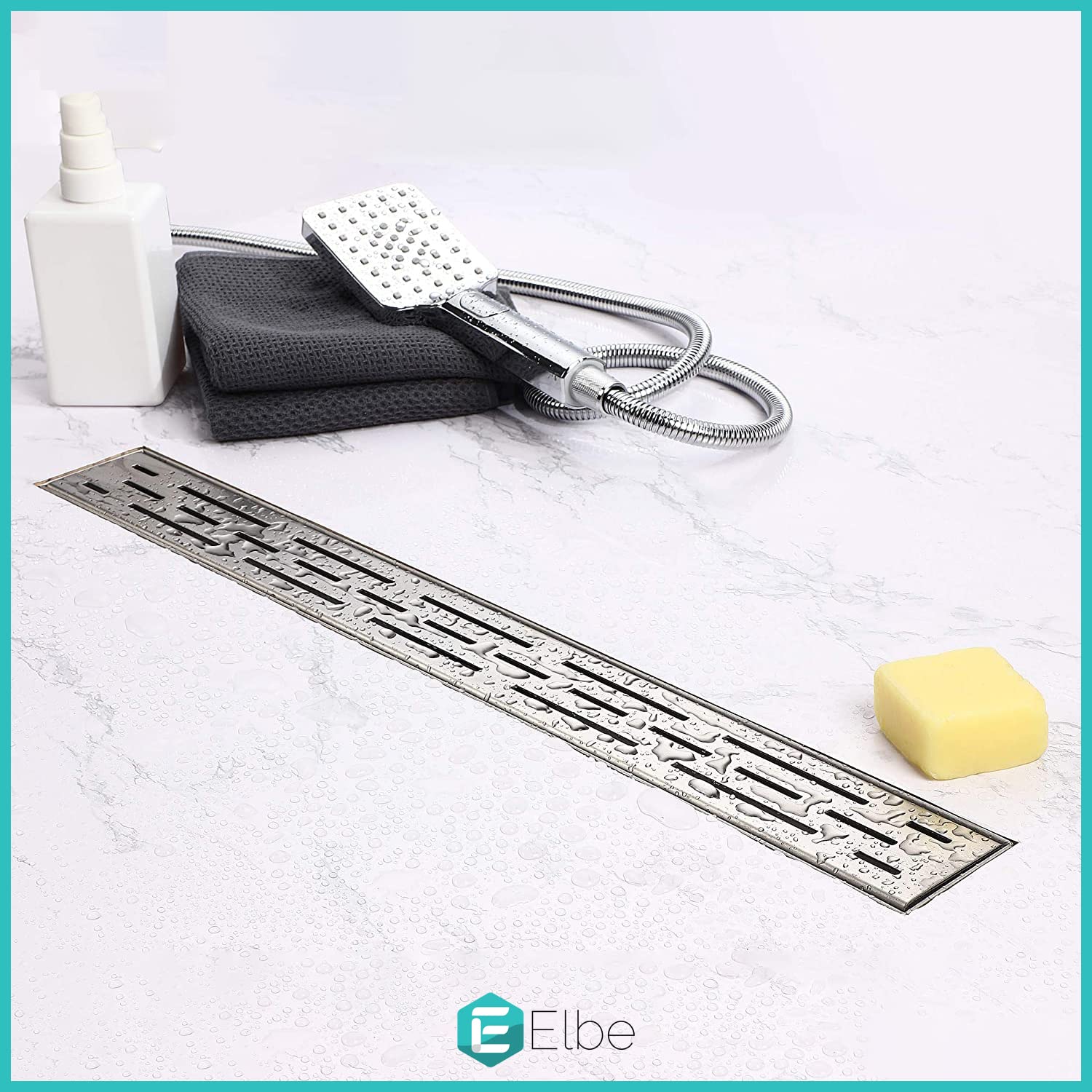 Elbe Canaletta scarico per doccia con griglia a feritoia Canalina doccia in acciaio inox Piletta Drenaggio con flangia perimetrale 70 cm RN-K070A