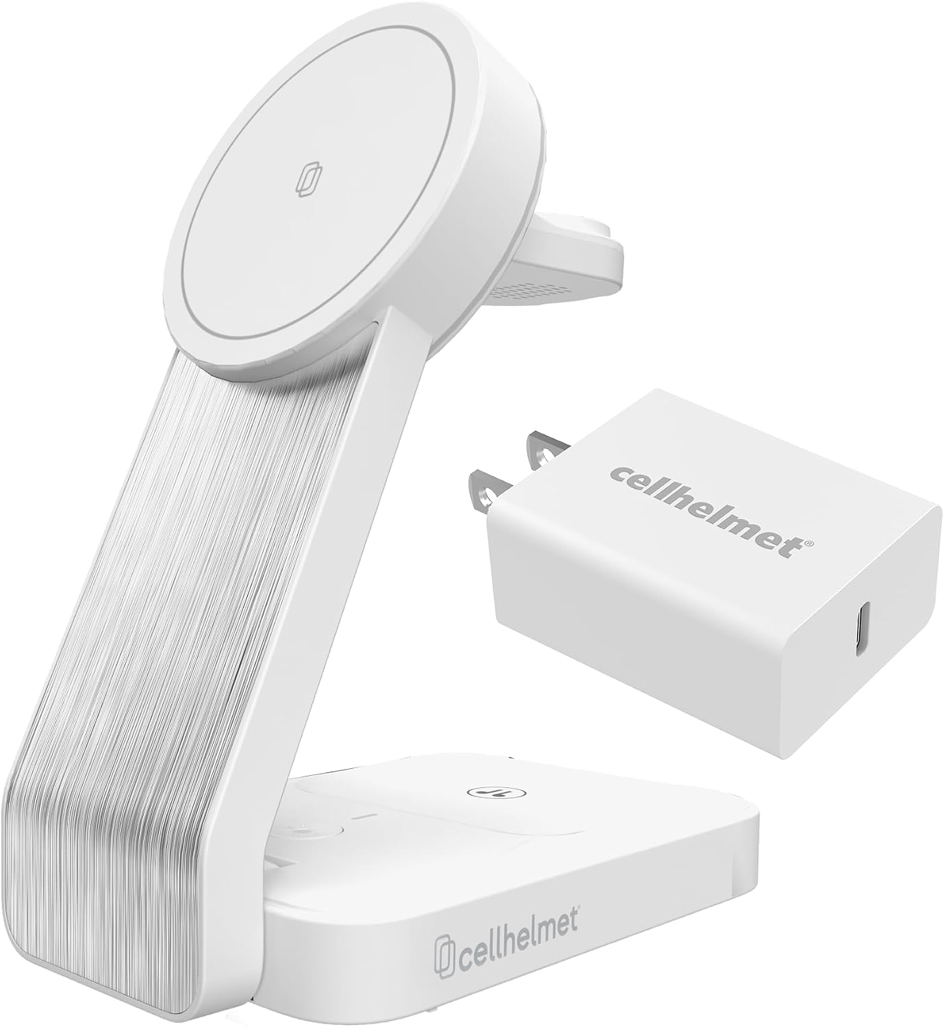 Foldable Magnetic Mag-Safe Wireless Charging Station, cellhelmet 3 in 1 Fast Wireless Charging Stand with 20W PD Wall Block