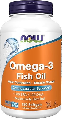 NOW Suplementos Omega-3 180 EPA 120 DHA revestimiento entérico soporte cardiovascular 180 cápsulas blandas NOW Suplementos Omega-3 180 EPA 120 DHA revestimiento entérico soporte cardiovascular 180 cápsulas blandas