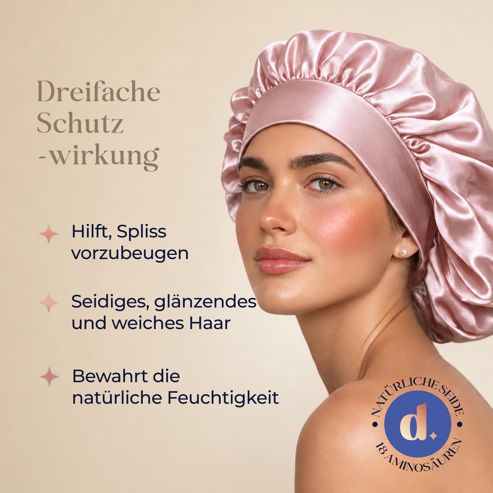 Dreamzie Seidenhaube zum Schlafen - Bonnet Seide 100% Maulbeerseide, Atmungsaktive und Anpassbare Schlafmütze - Oeko-TEX® Schlafhaube Seide