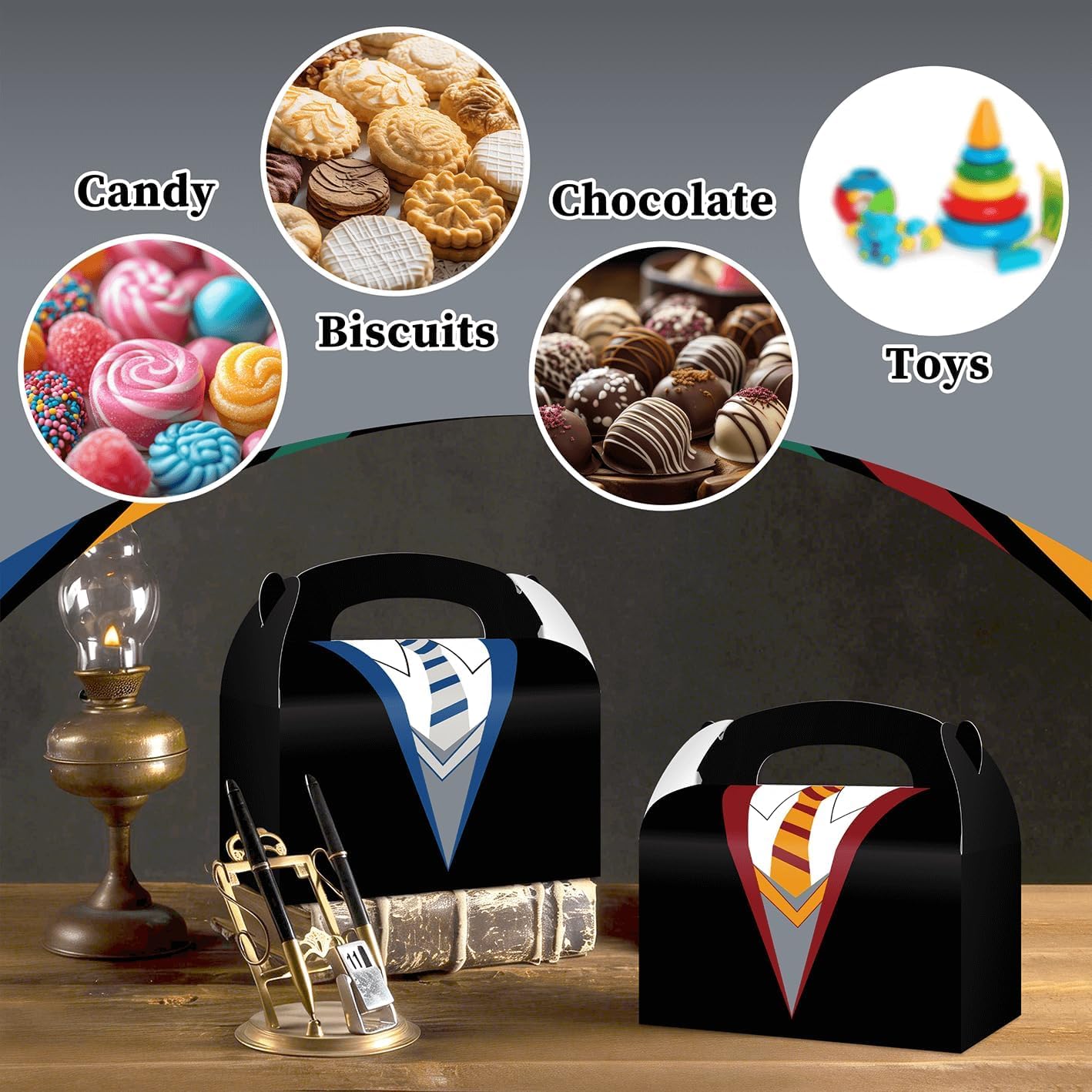 Wizard Magical School Paper Treat Boxes with Handles for Birthday, 24pcs image 4
