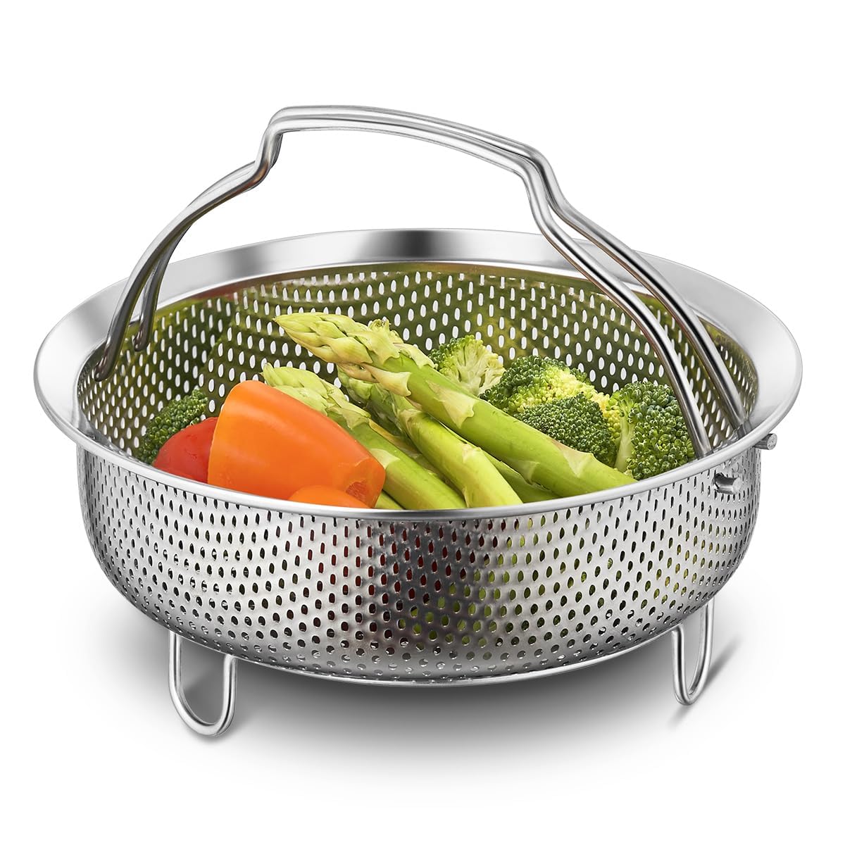 Cesta de vapor instantánea WAGENSTEIGER On-the-Go, construcción de acero inoxidable SUS304 de, colador perforado multiusos para frutas y verduras (8.7 pulgadas de diámetro)