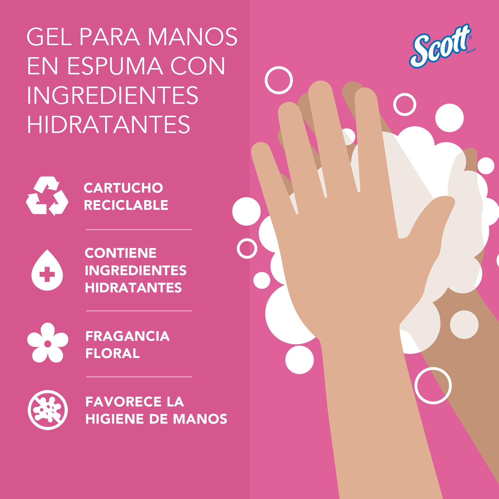 Scott Essential Gel de Manos en Espuma 6340, Color Rosa, Perfumado, 6 Recambios x 1 Litro (6 total)