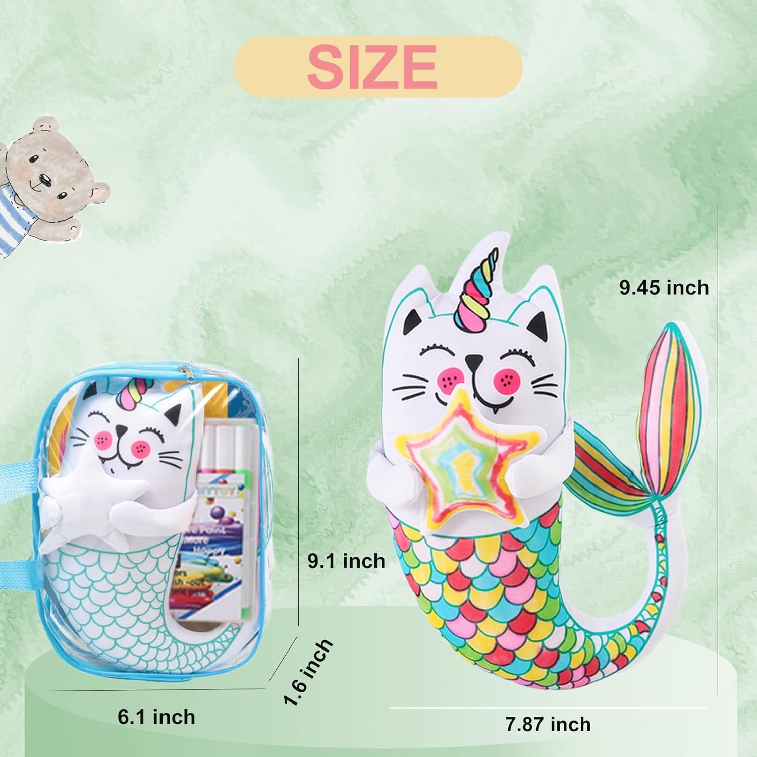 DRAWMYTOY DIY Coloring Plush Toy with Washable Markers, Scribble Pets Stuffed Animal, Doodle Dolls Art Toy for Boys and Girls Ages 3-8, Birthday Gift (Fish Cat)