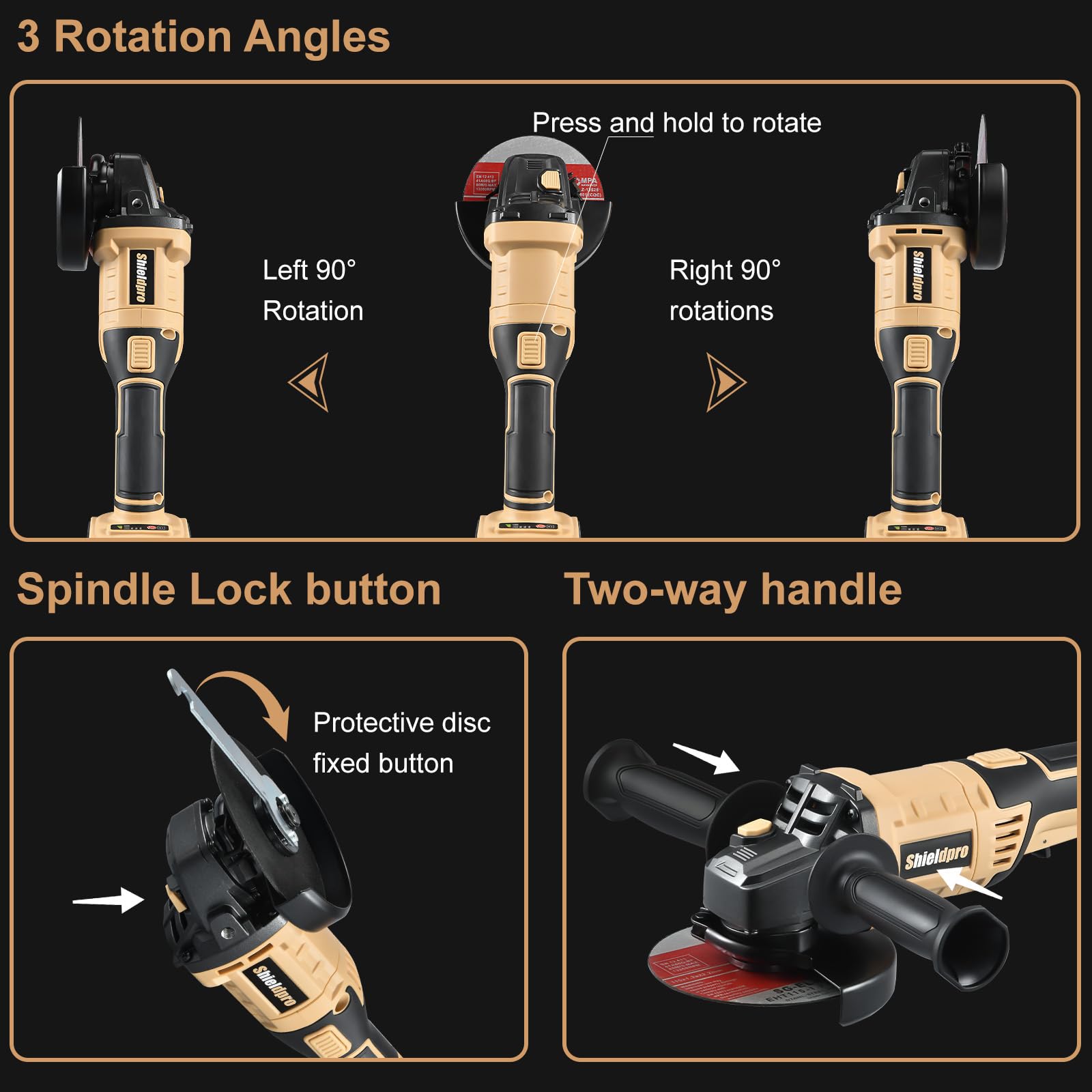 La amoladora angular inalámbrica tiene un potente motor con asa