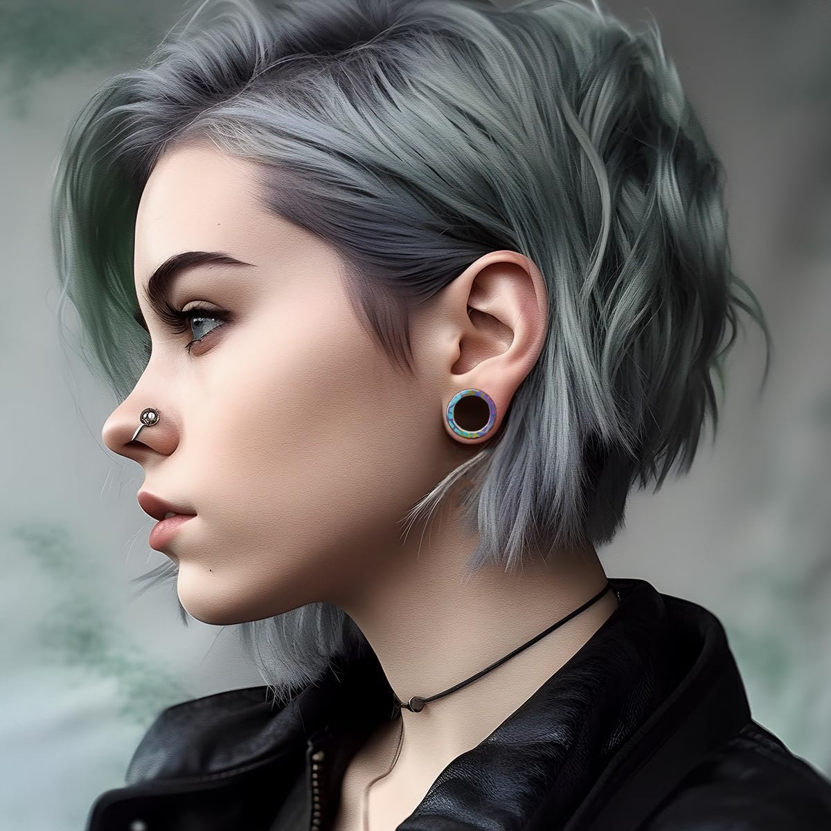 COOEAR Titanium Ear Tunnels Screw Ear Gauges, Blue Purple Pattern Ear Plugs Stretcher Piercing Jewelry for Men Women.