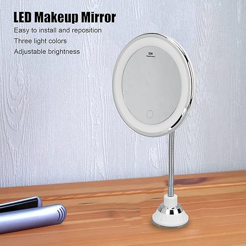 Miniatura 3 de Zetiling Espejo de maquillaje LED de aumento 10x, montaje en pared, redondo, 17.3 pulgadas de largo x 6.9 pulgadas de ancho, marco negro, estilo
