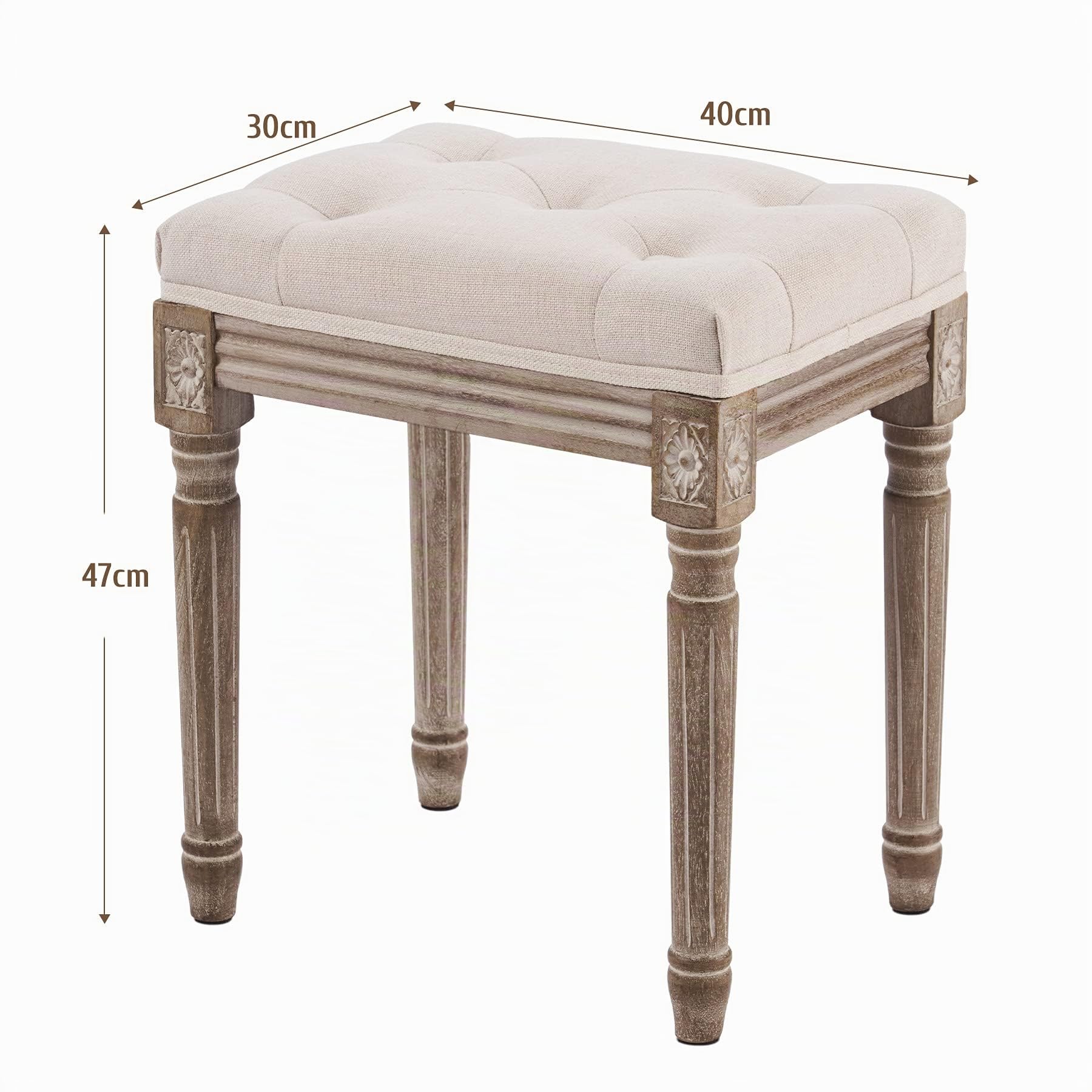 VONLUCE Taburete de Estilo Vintage con Patas de Madera - Taburete de Piano y Entrada para Dormitorio o Sala de Estar - 30x40x47cm
