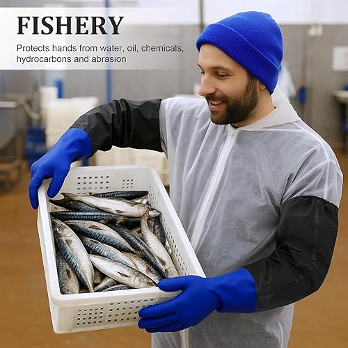 Miniatura 4 de 2 pares de guantes largos de goma impermeables, guantes de estanque, 25.2 pulgadas de longitud de hombro aislados de PVC, resistentes a productos