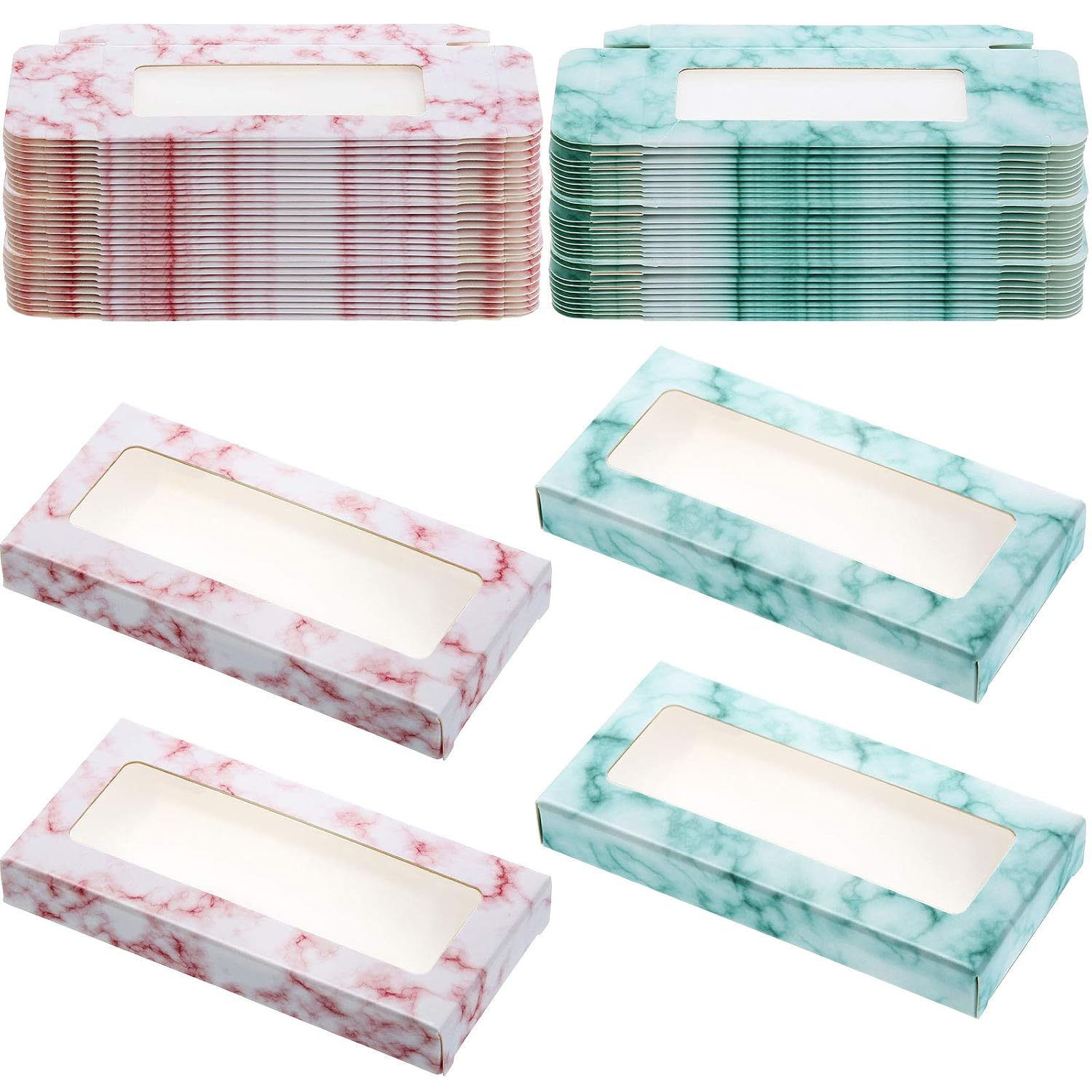 80 Pieces Empty Eyelashes Packaging Paper False Eyelash Storage Box Marble False Eyelash Cases without Trays for Women (Stylish Patterns)