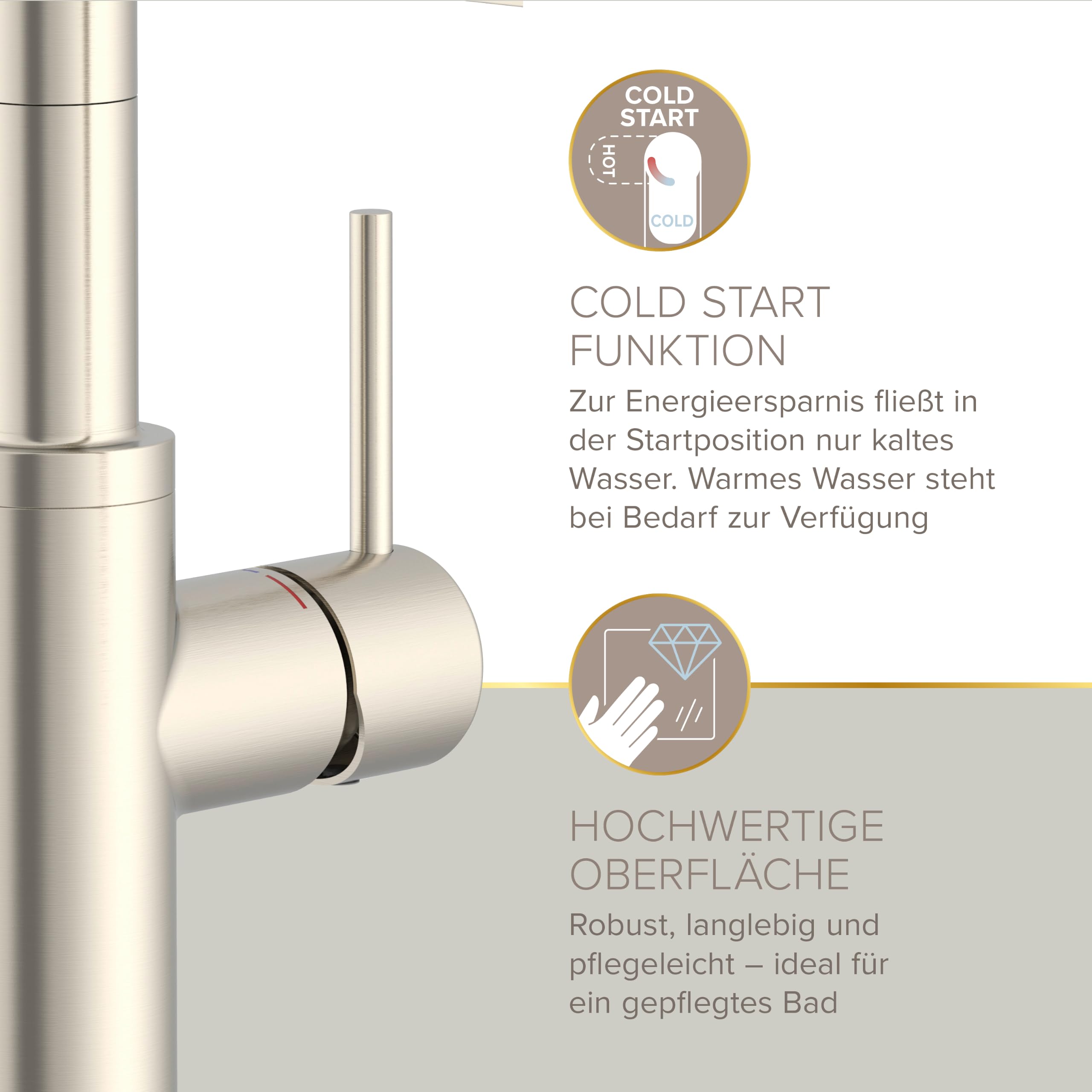 Lenz Küchenarmatur NALU in Nickel – Flexible Geschirrbrause, 2 Strahlarten | Spültischarmatur mit 2-Mengen-Funktion, Magnetische Halterung, Einfache Montage von oben, Höhe 42,7 cm, 46070422