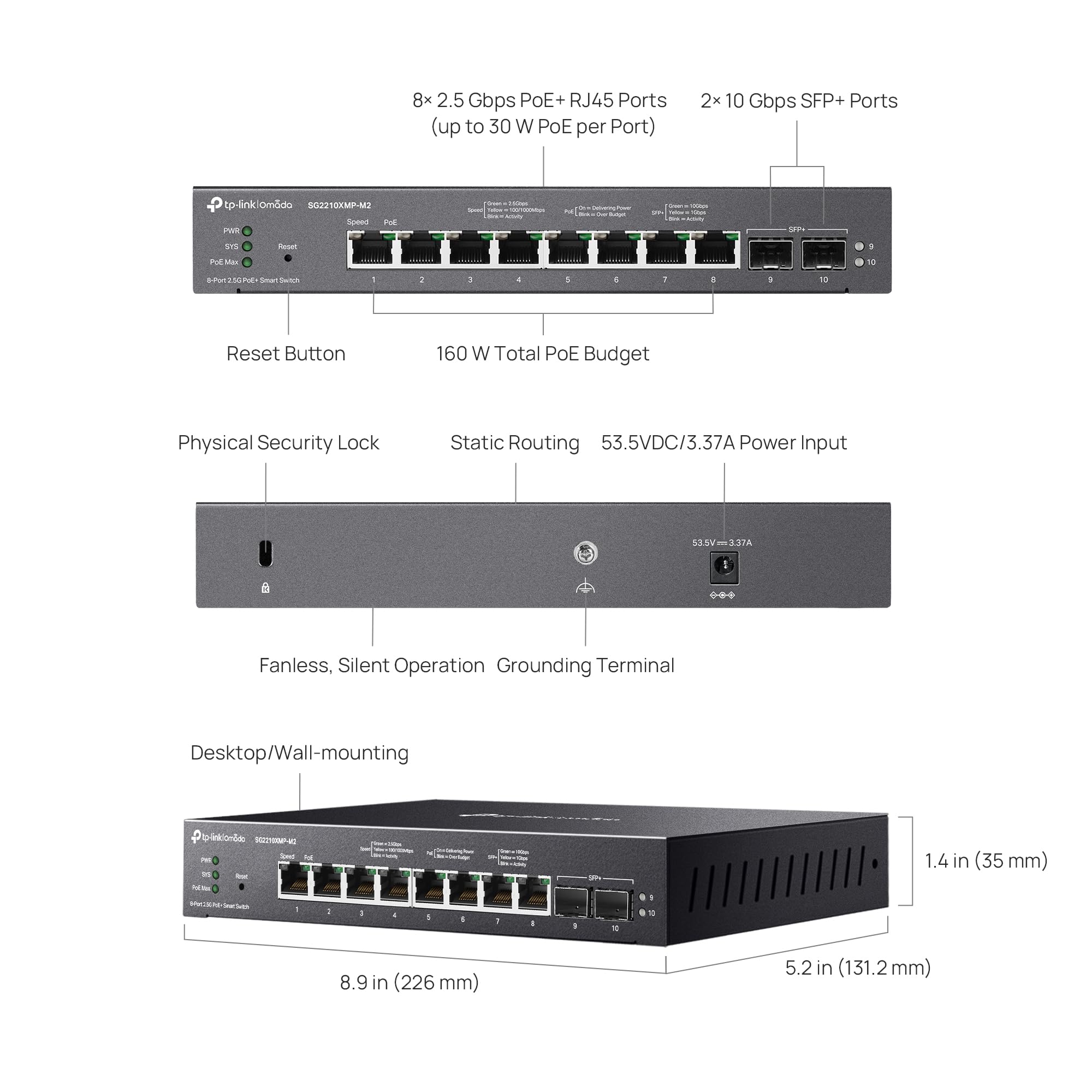SG2210XMP-M2 Omada 8-Port 2.5GBASE-T and 2-Port 10GE SFP+ Smart Switch with 8-Port PoE+