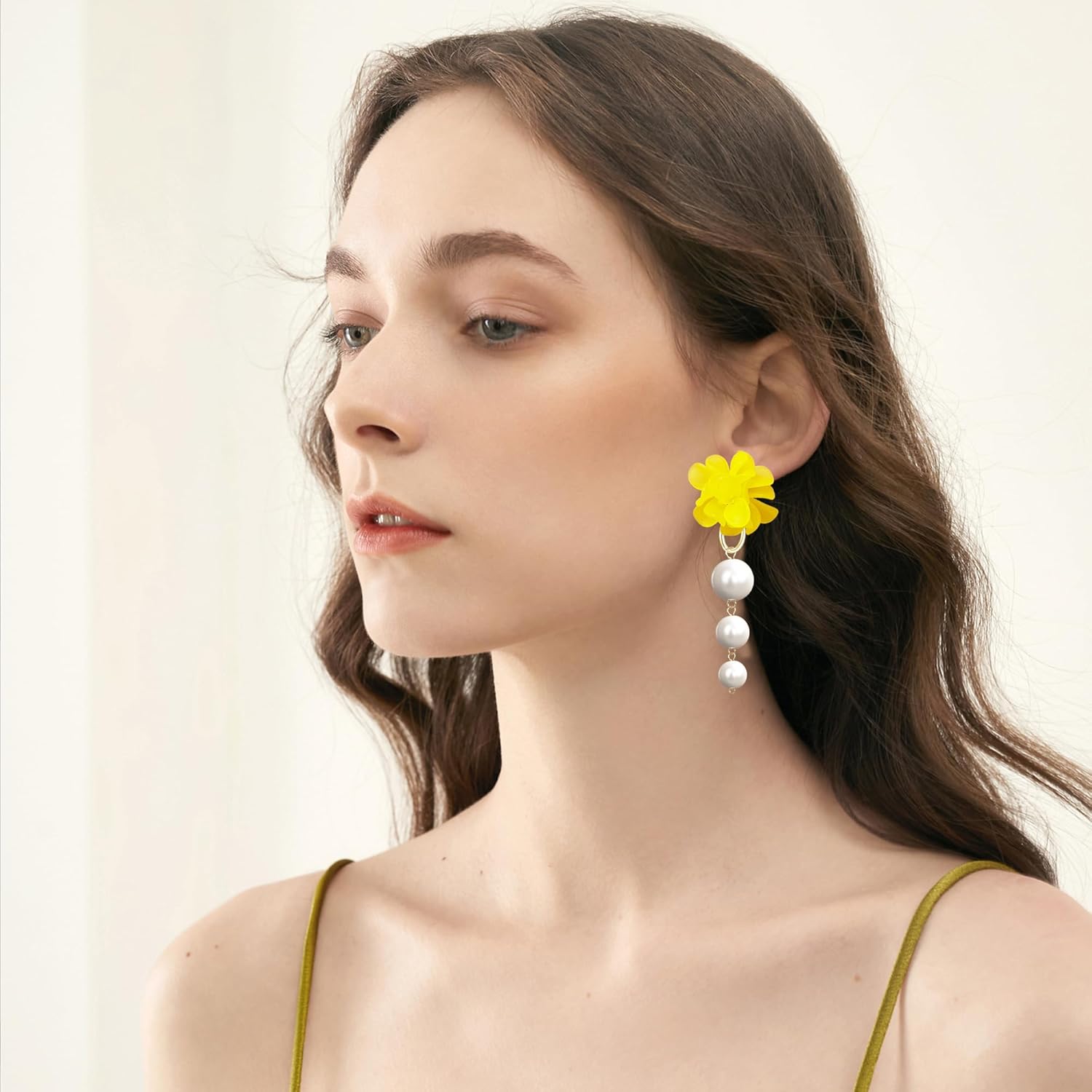 Anmpab Flower Cluster Pearl Earrings for Women Ball Drop Dangle Earrings Vintage Floral Stud with White Pearls for Her Wedding Party Jewelry - Image 2