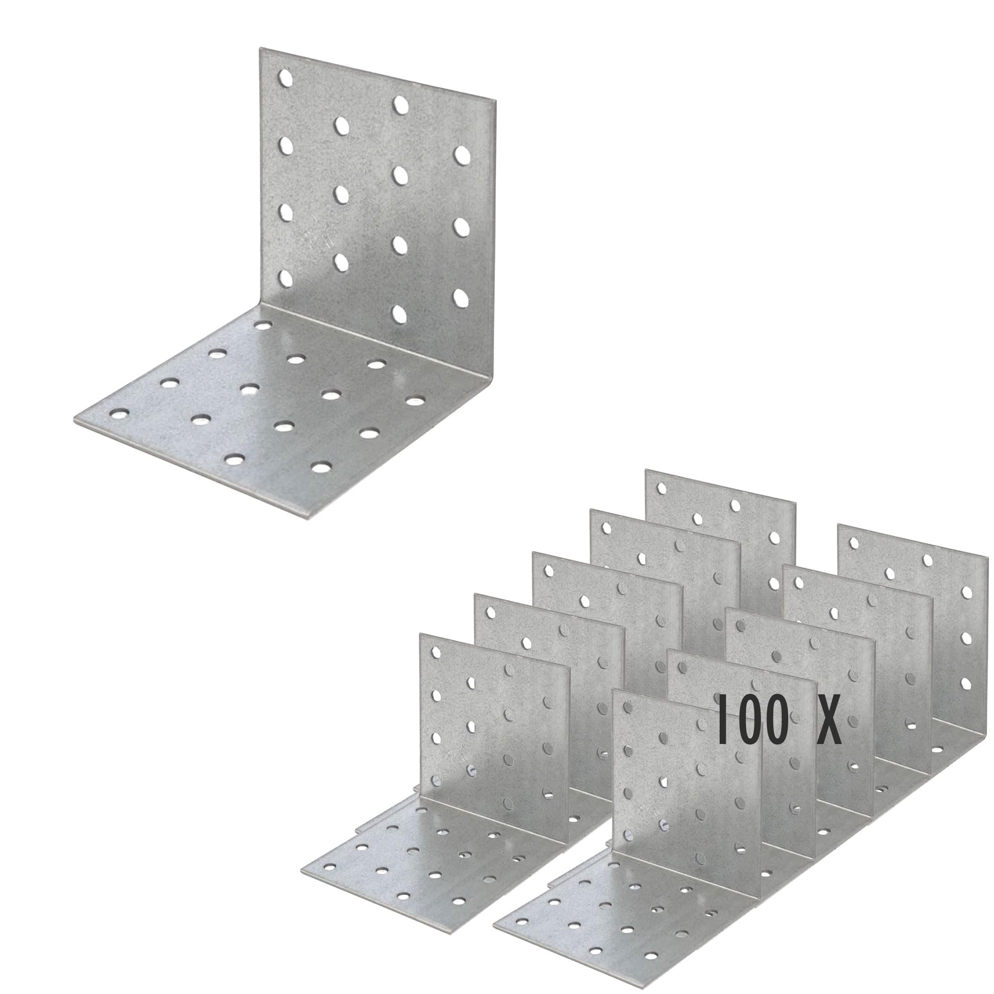 siwitec Escuadra perforada de acero galvanizado sendzimir, 80 x 80 x 80 mm, 75 unidades, conectores de madera resistentes a la intemperie, isósceles, ángulos, placas perforadas