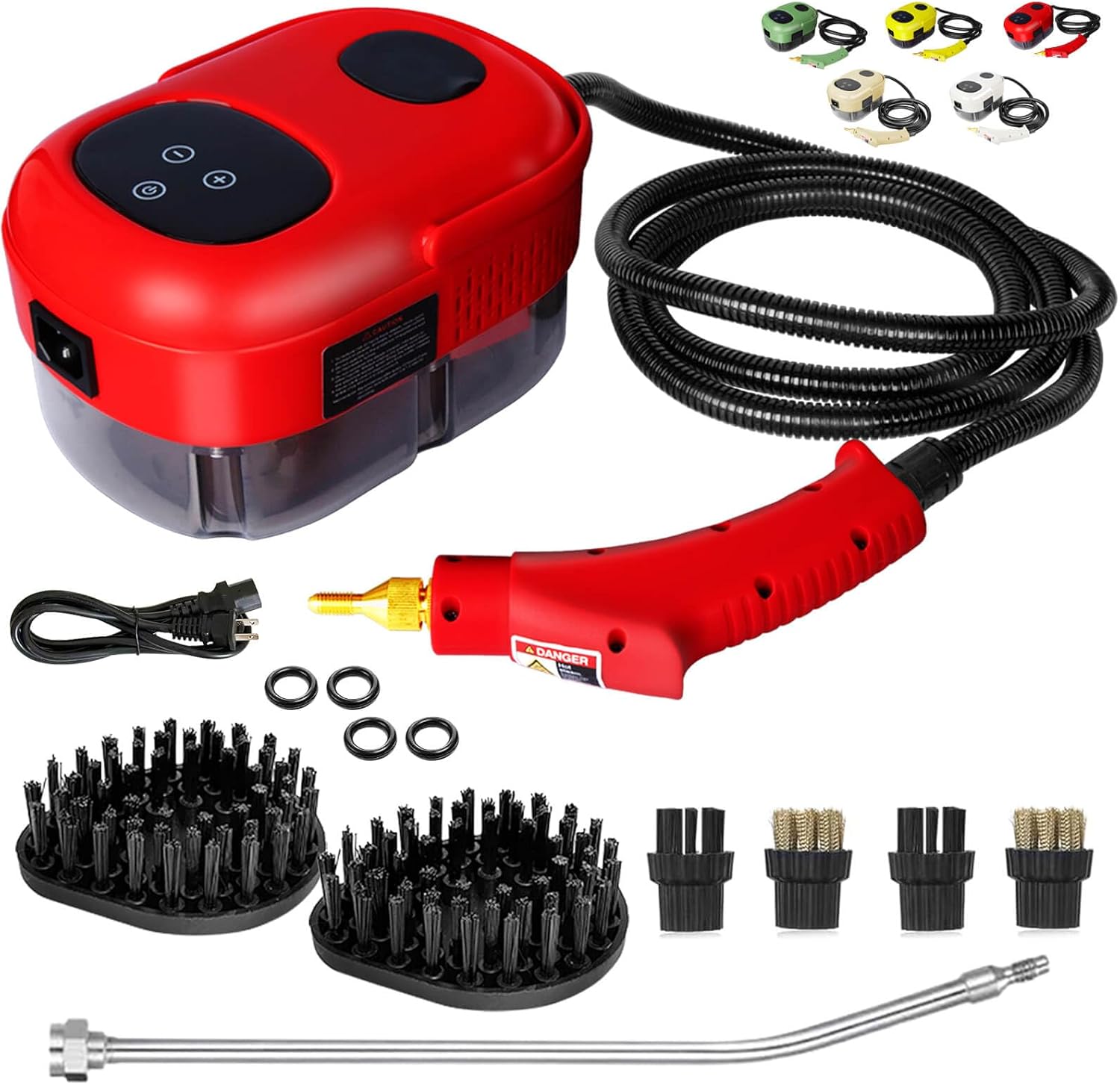 2500W Handheld Steam Cleaner,Steamer for Cleaning,15SFast Heating High Pressure Portable Steam Cleaner w/5 Brushes and Extended Rod (Red - Steam Cleaner)