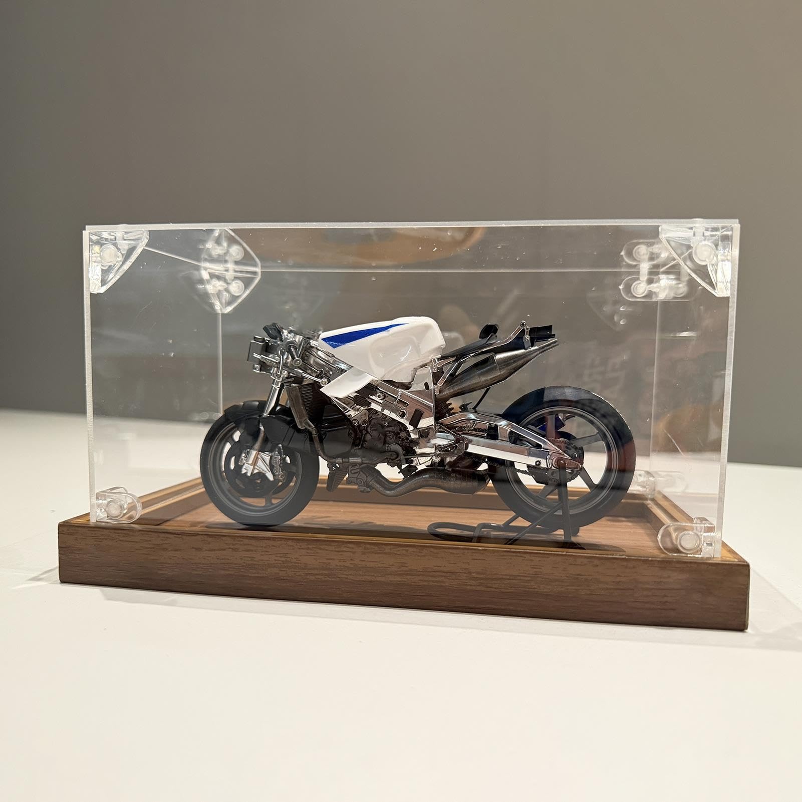 Teca Plexiglass Vetrina Acrilico per Modellini Moto Base Legno Ispessita