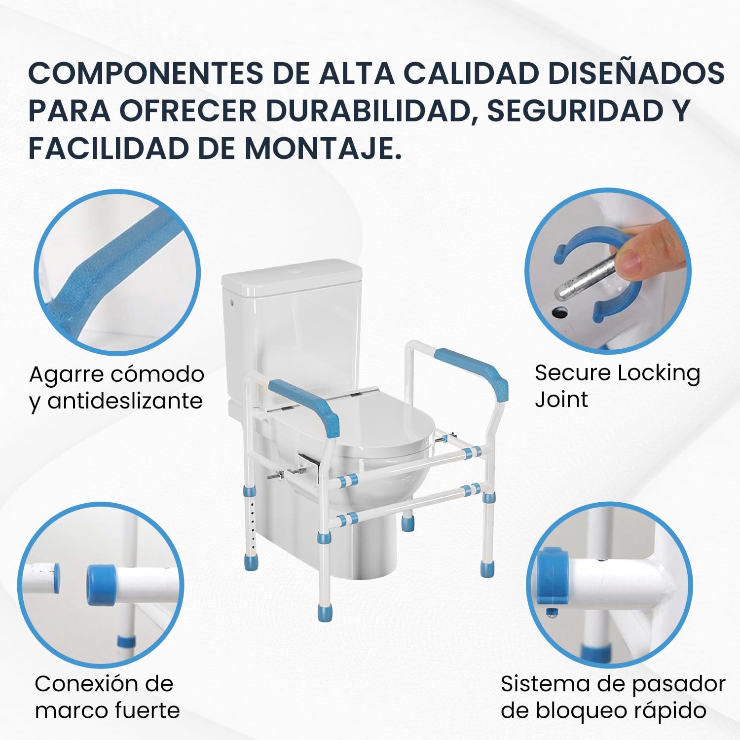 VED Barra de Seguridad para Inodoro de Acero Mejorada con Abrazadera Fijable, Asistencia para Inodoro, Barras para Discapacitados