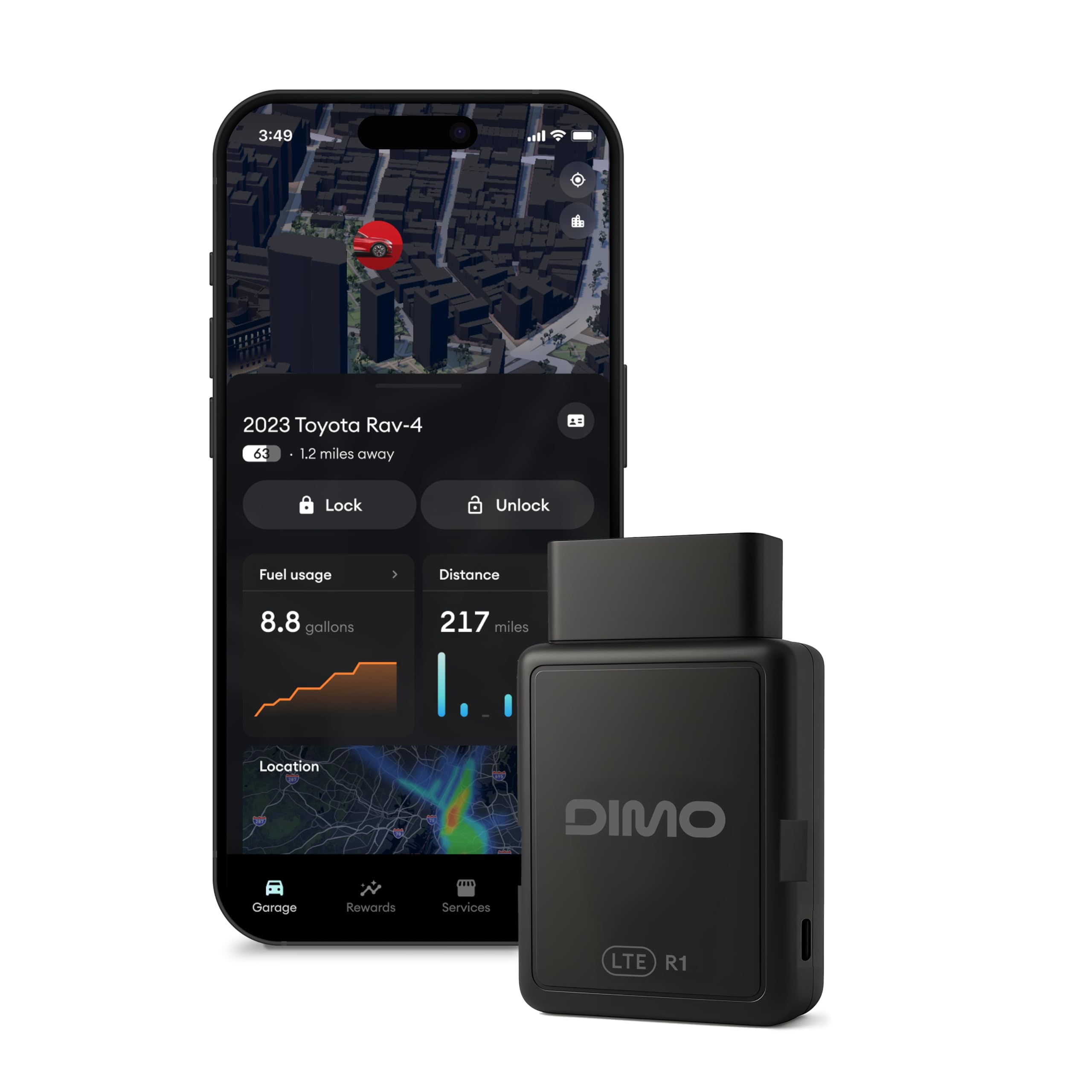 DIMO Rastreador de vehículos GPS con ubicación en tiempo real | Escáner inalámbrico OBD2, herramienta de diagnóstico impulsada por