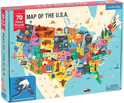 Mudpuppy Rompecabezas de mapa de los Estados Unidos de América 70 piezas 23 x 165 pulgadas ideal para niños a partir de 5 años aprender los 50
