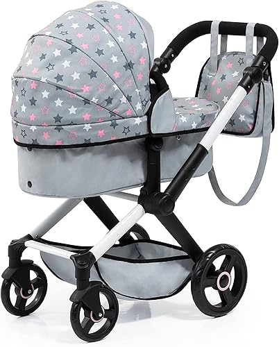 Miniatura 3 de Bayer Design Muñecas Cochecito Xeo - Gris, Rosa, Estrellas - Incluye bolsa de hombro, Se adapta a muñecas de hasta 18 pies, convertible a un