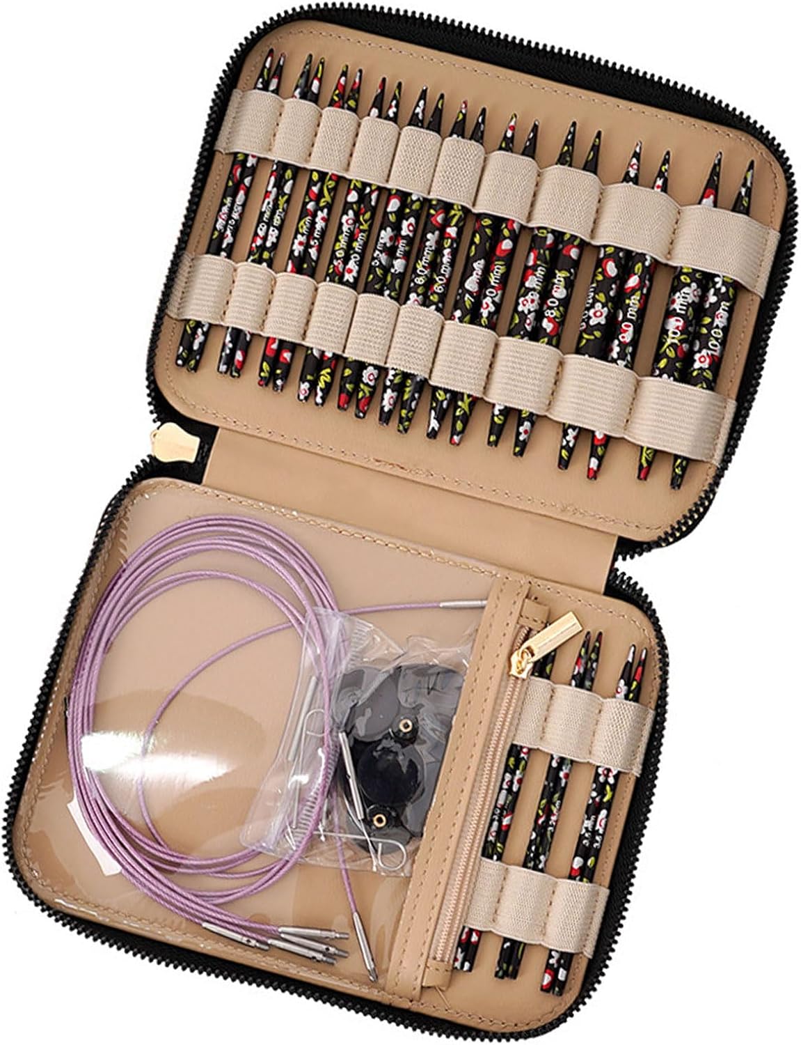 ケースとアクセサリーを備えた交換可能な円形針セット3mm-10mmアルミニウム円形編み針編みツール