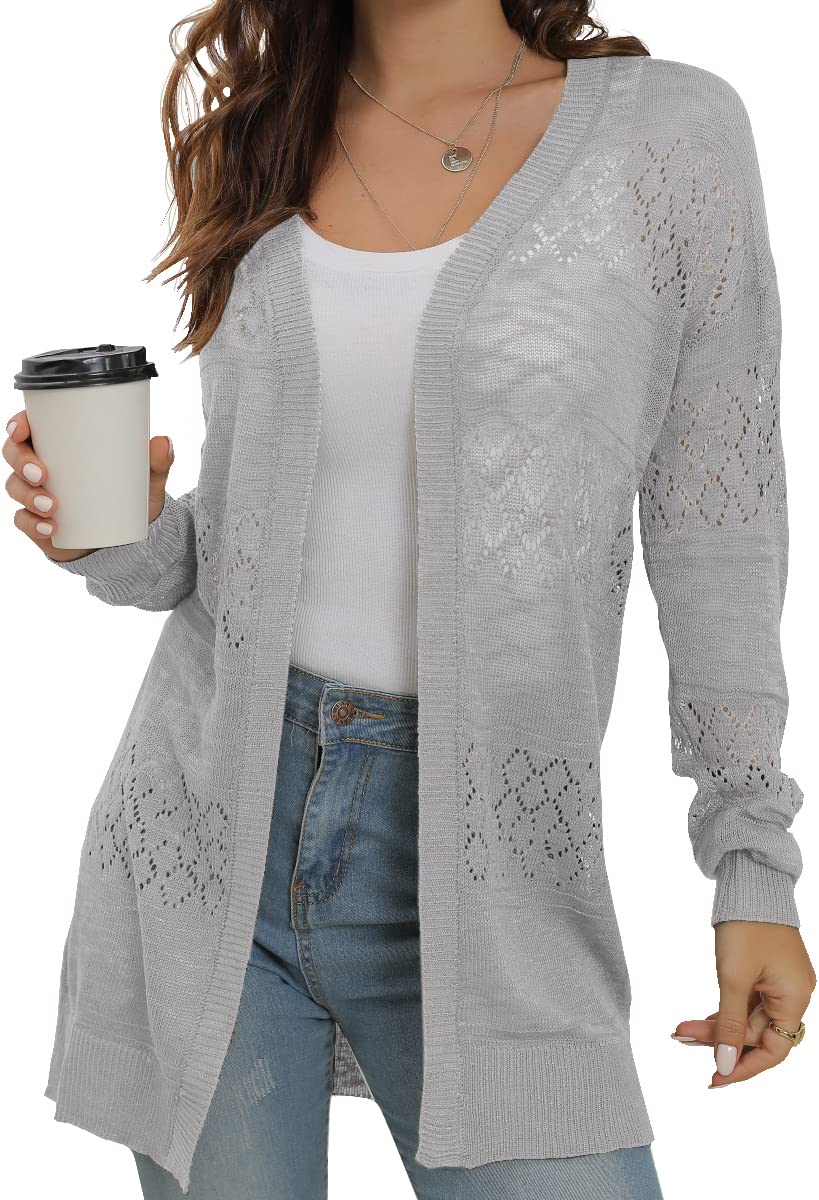 GRECERELLE Damen Strickjacke Sommer Leichte Lang Elegant Cardigan Casual Jacke Dünne Strickmantel Open Front Boho Cover Up für Strand, Pool und Party