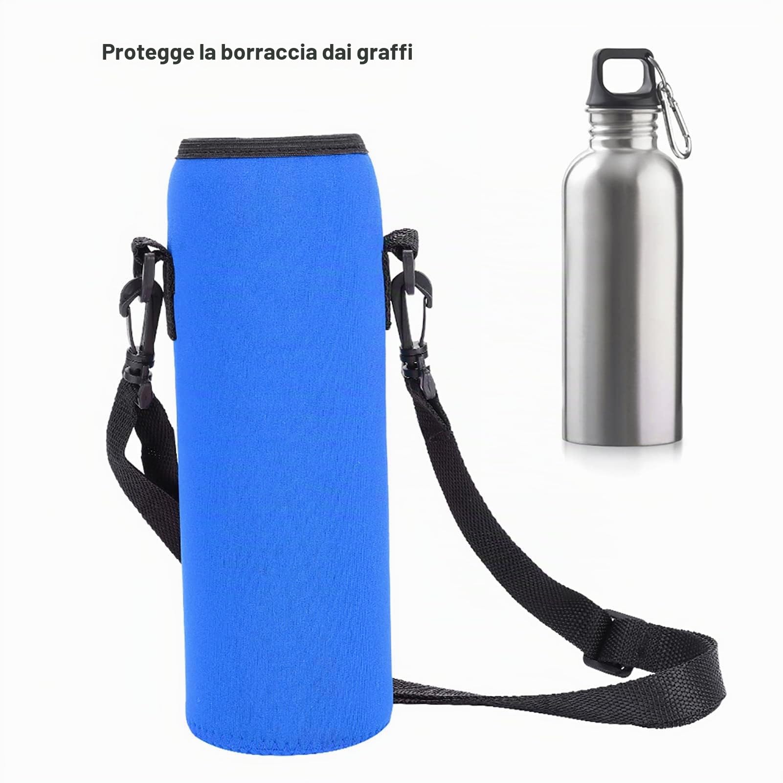 Custodia Termica per Borsa Porta Bottiglia D'acqua in Neoprene con Tracolla Custodia Impermeabile per Bottiglia D'acqua da 1 Litro per Uso Esterno (BLUE)