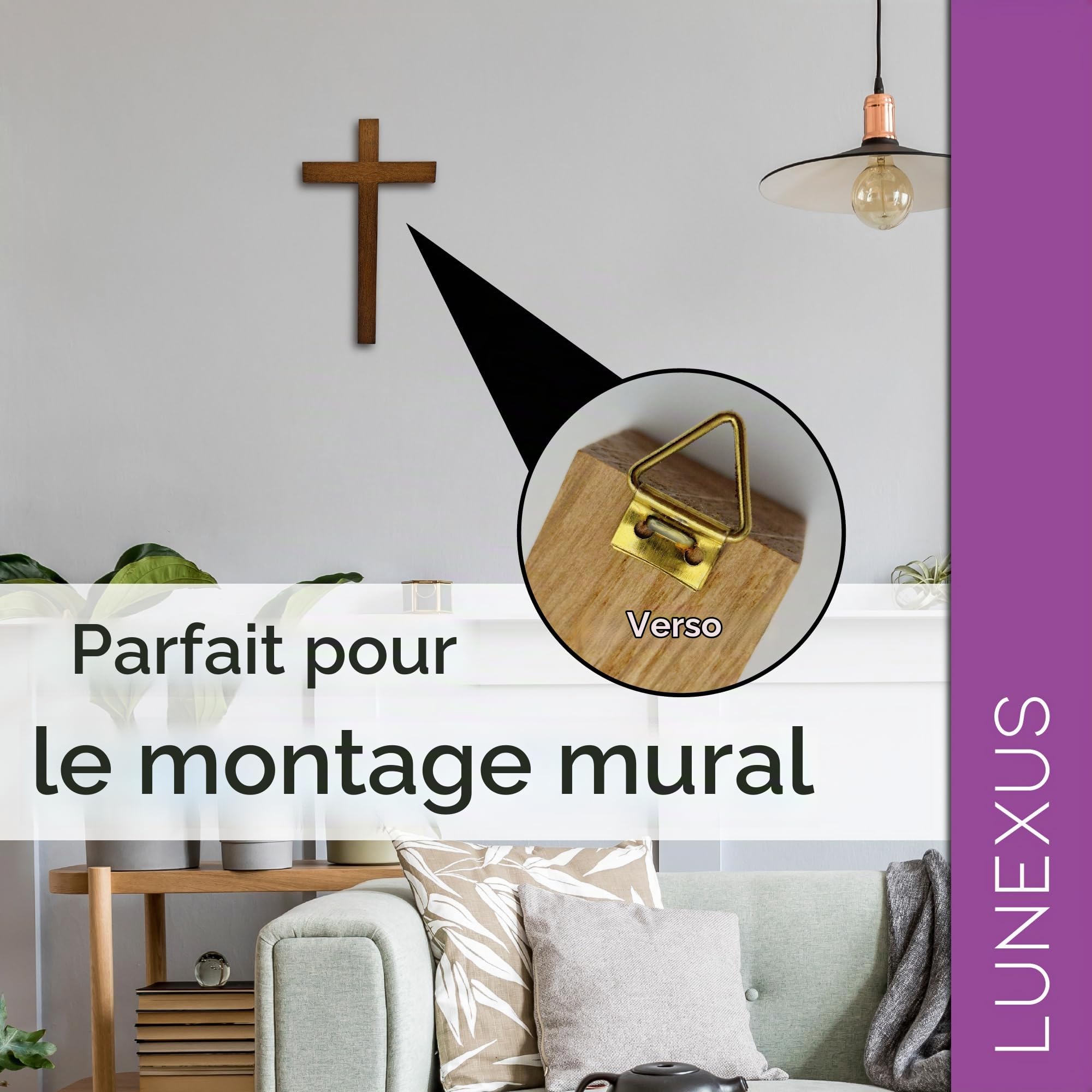 Lunexus Croix murale en bois de hêtre - 30 cm - Béni - Fabriquée à la main - Croix murale en bois à suspendre - Décoration pour autel de maison - Cadeau de communion, baptême, confirmation religieuse